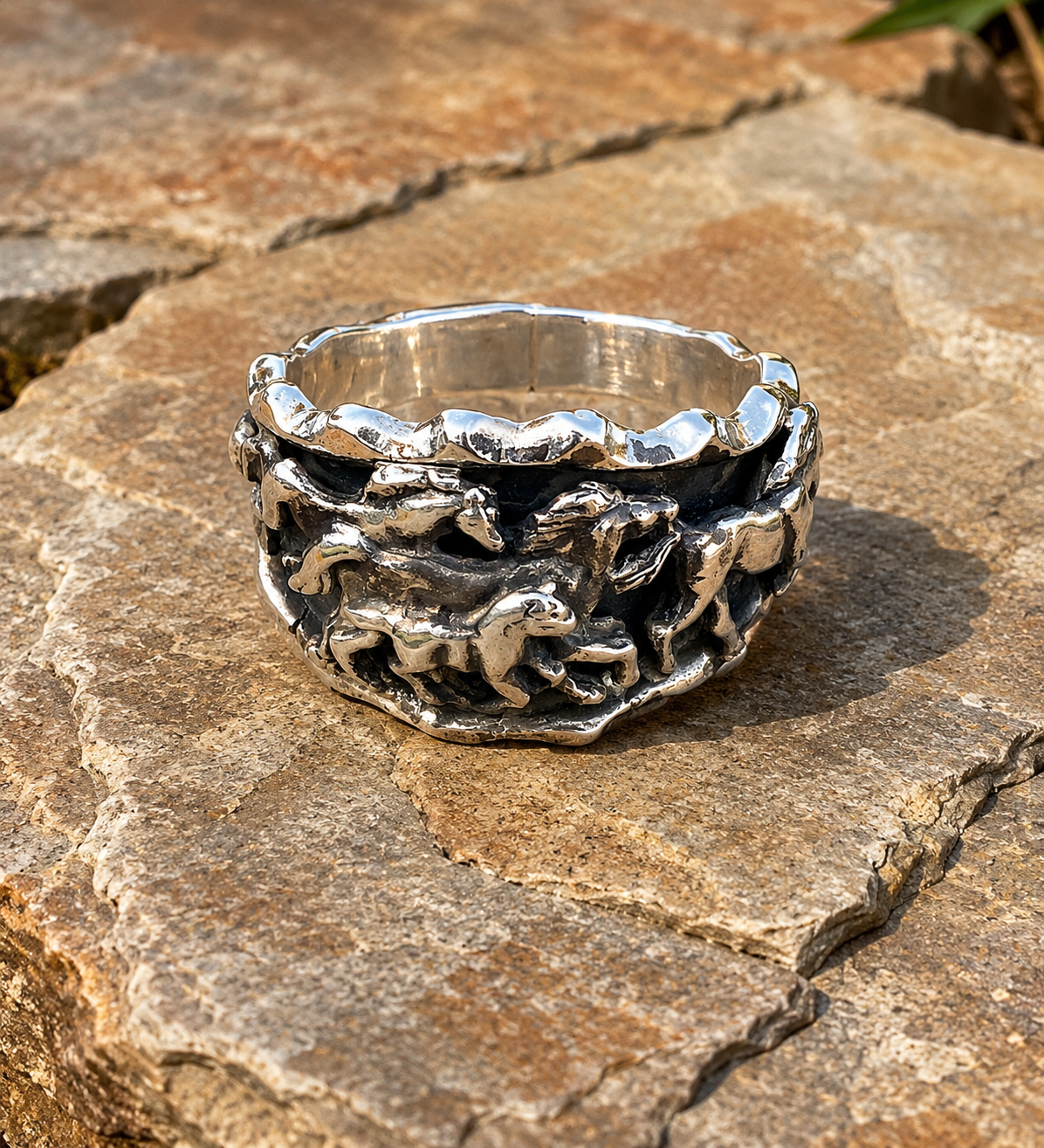 Handcrafted Sterling Running Horses Ring Size 11.5