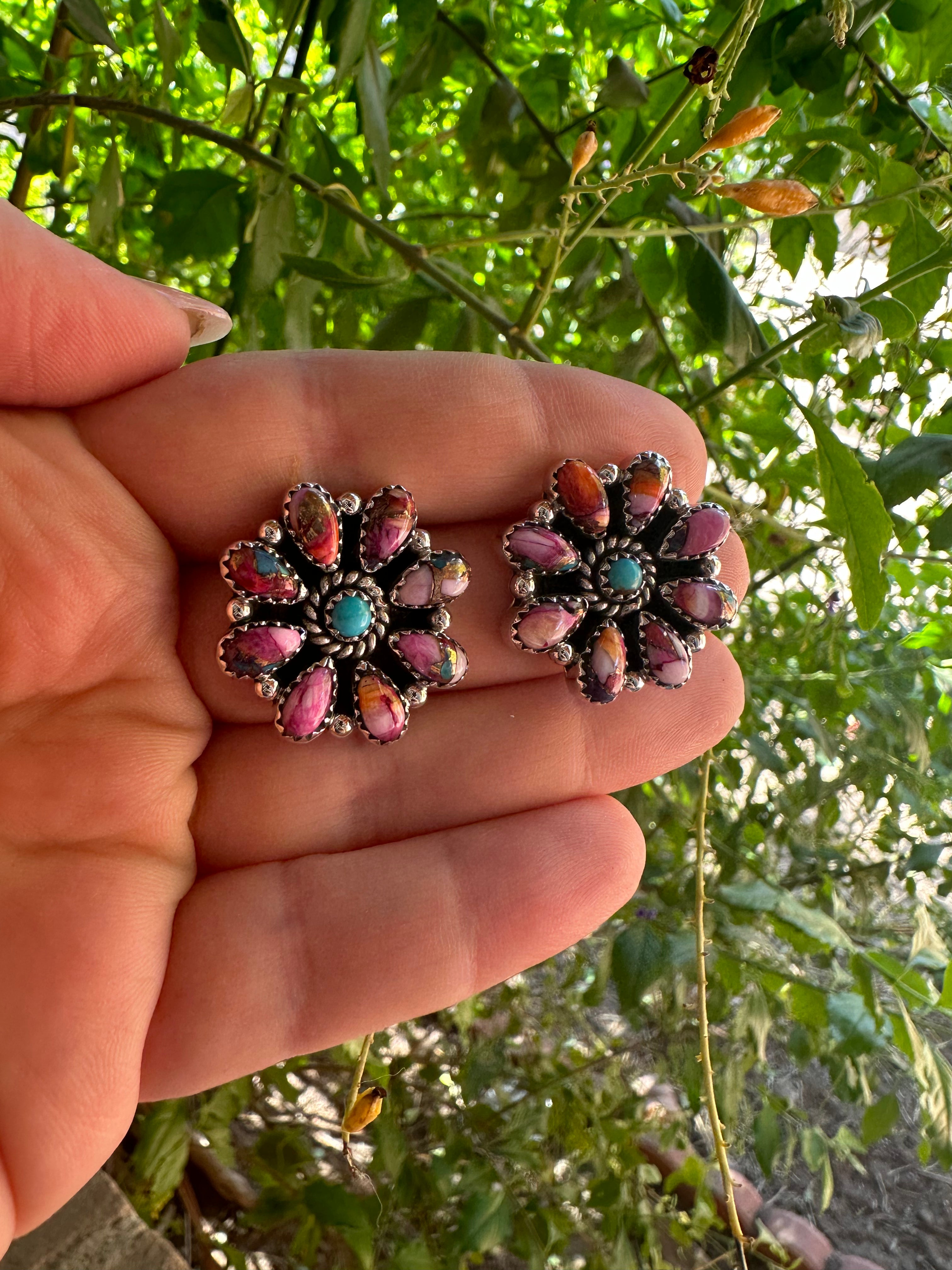 Nizhoni Handmade Pink Dream & Sterling Silver Flower Earrings