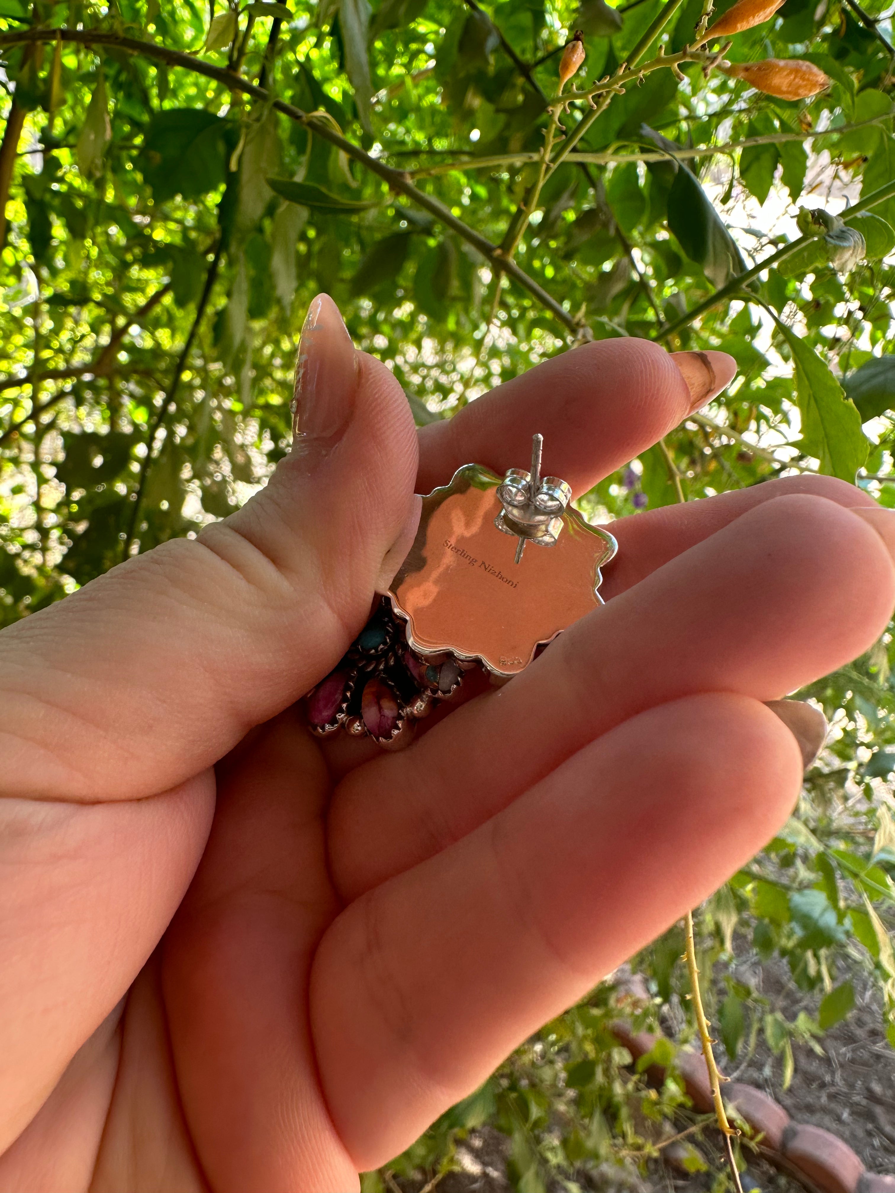 Nizhoni Handmade Pink Dream & Sterling Silver Flower Earrings