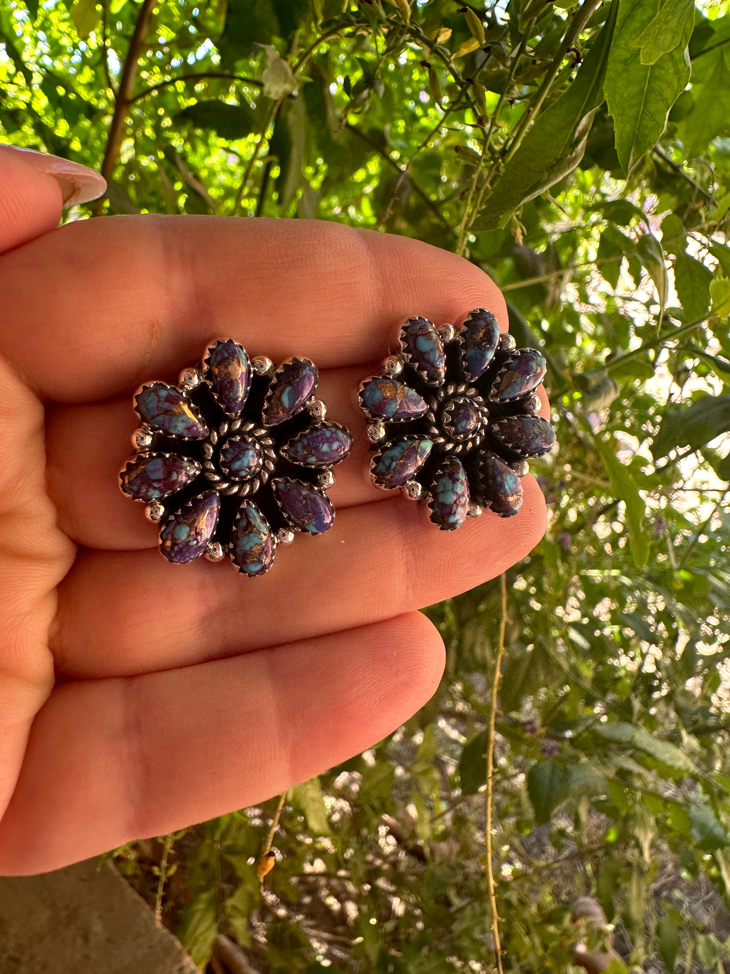 Nizhoni Handmade Purple Dream Mojave & Sterling Silver Flower Earrings