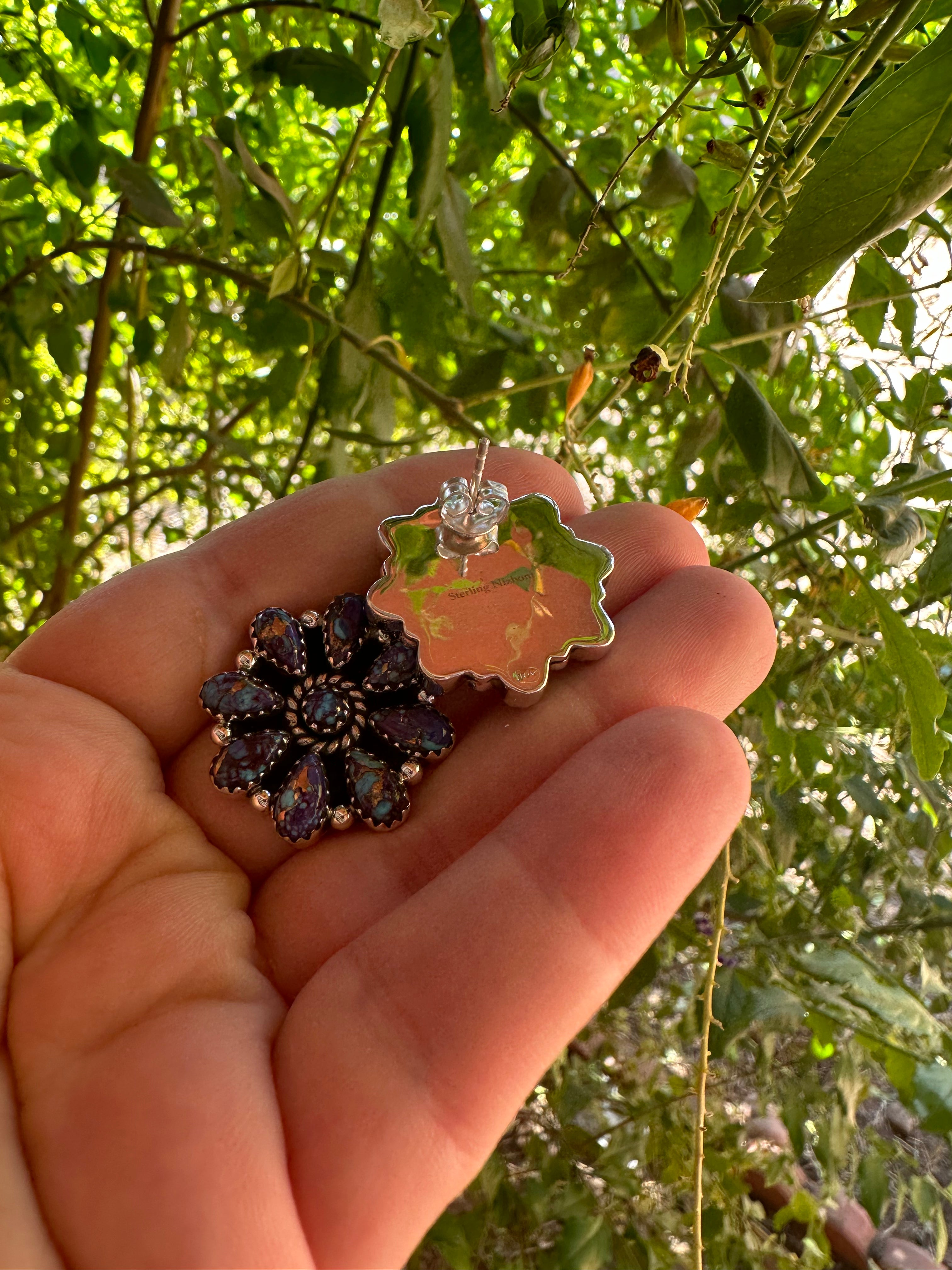 Nizhoni Handmade Purple Dream Mojave & Sterling Silver Flower Earrings