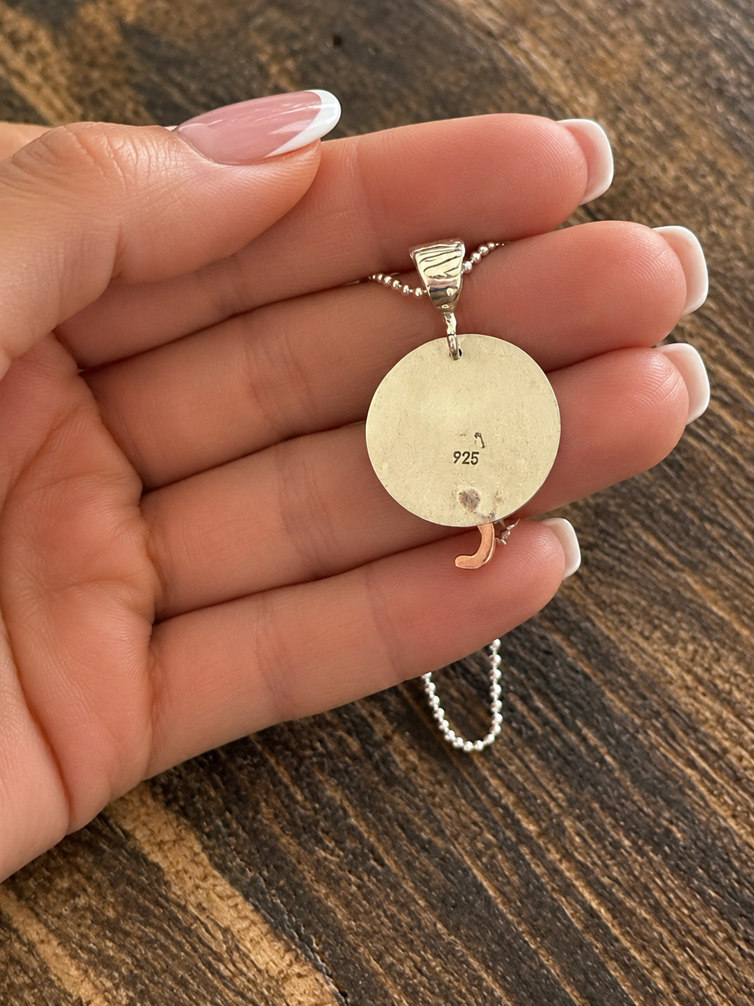 Copper Cat on Hammered Sterling Silver Disc Necklace