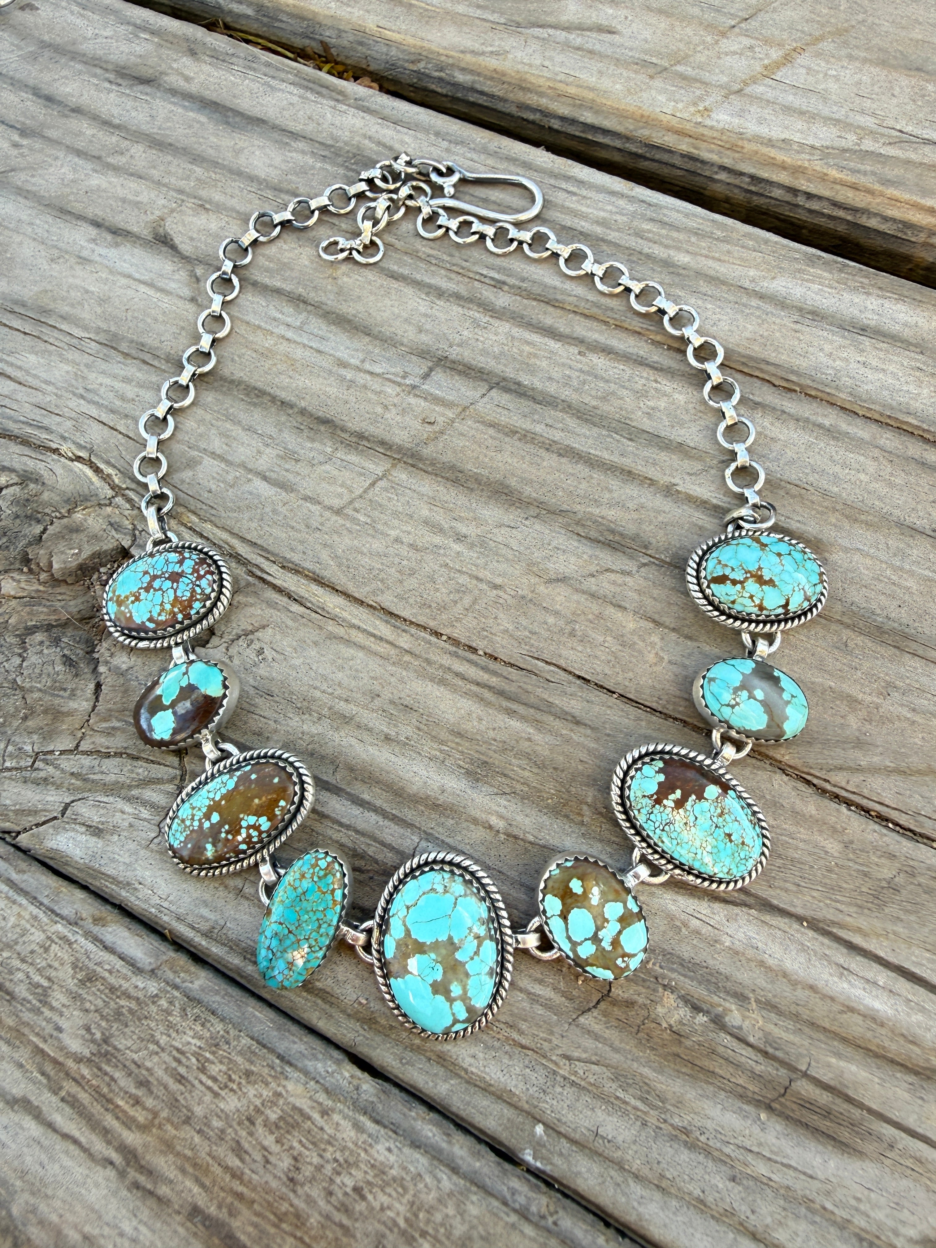 Handmade Sterling Silver Number 8 Turquoise Choker Necklace "Signed Nizhoni"