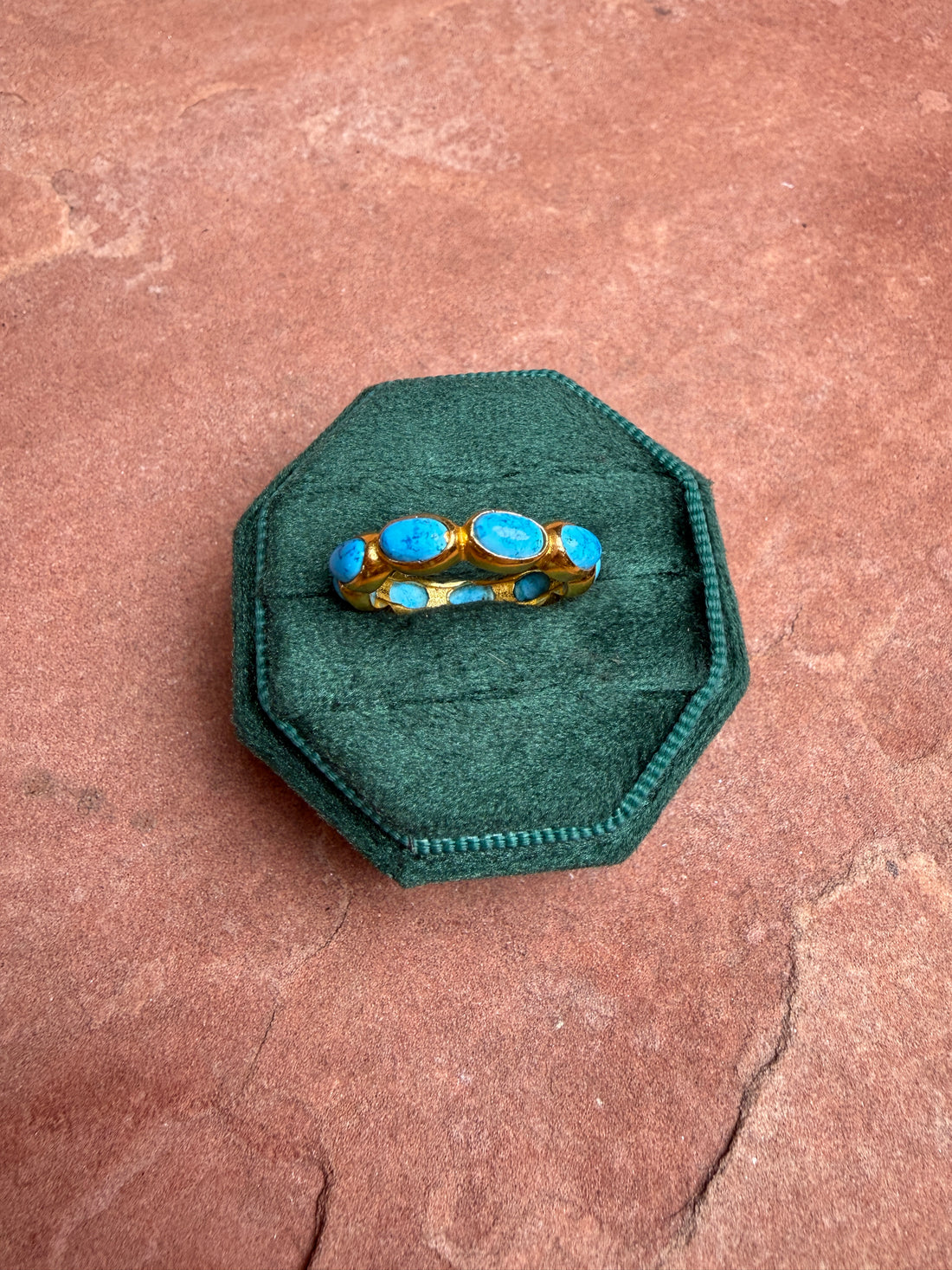 “The Golden Collection” Eternity Band Gold Plated Sterling Silver Turquoise Ring