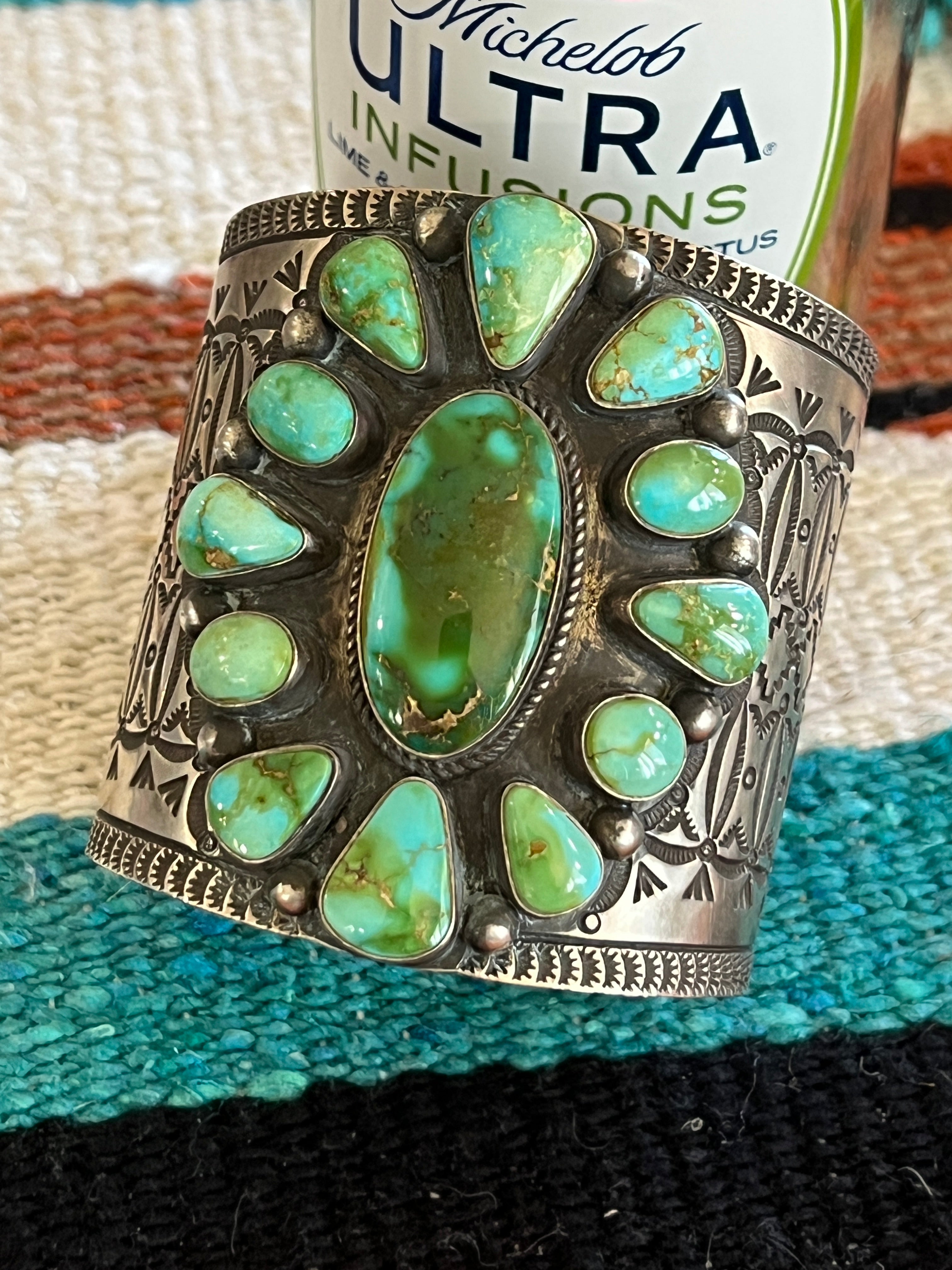 Handcrafted Hefty Sterling Silver and Sonoran Turquoise Cuff Bracelet by Herman Smith /