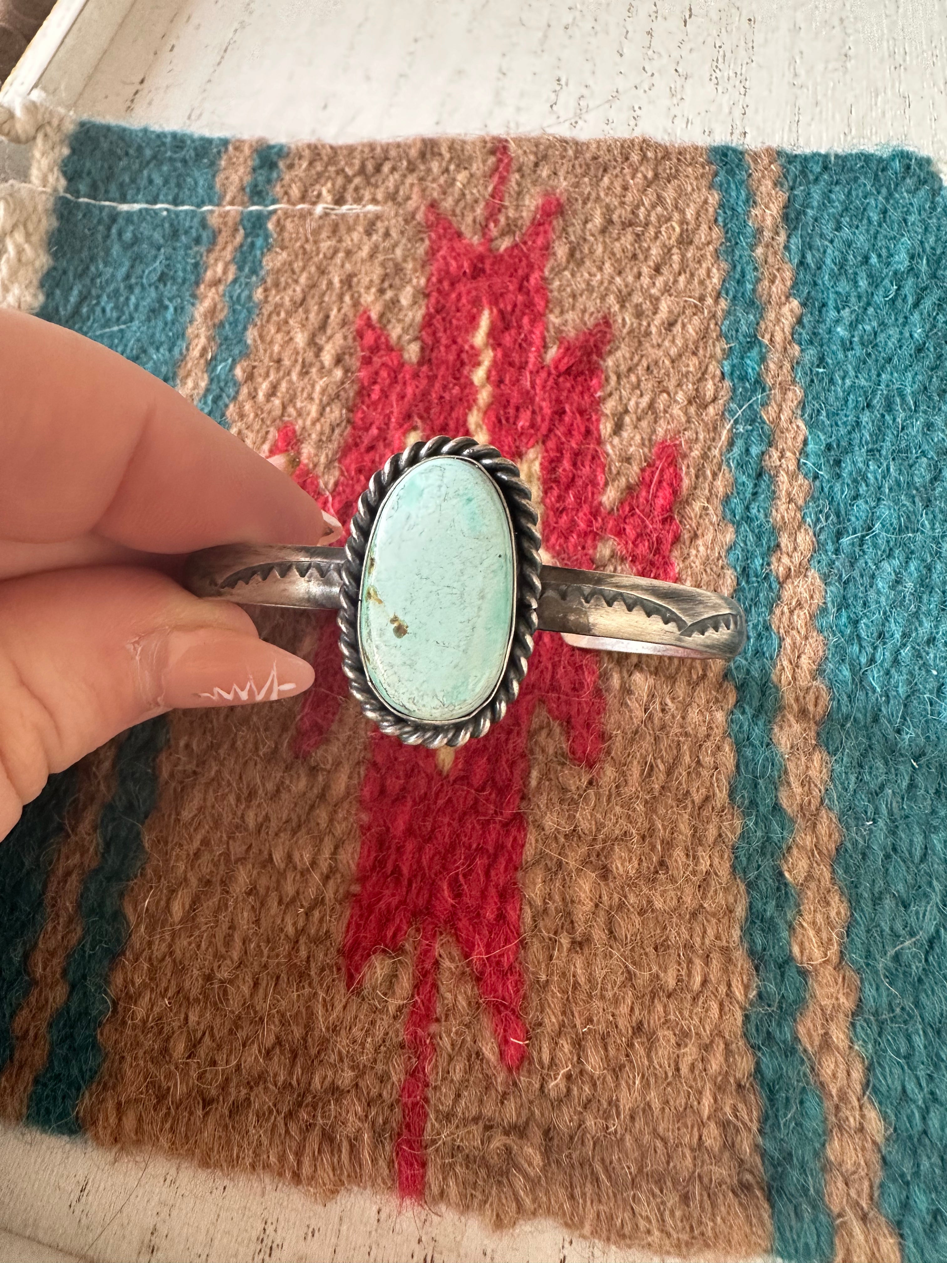 Navajo Single Stone Turquoise And Sterling Silver Cuff Bracelet