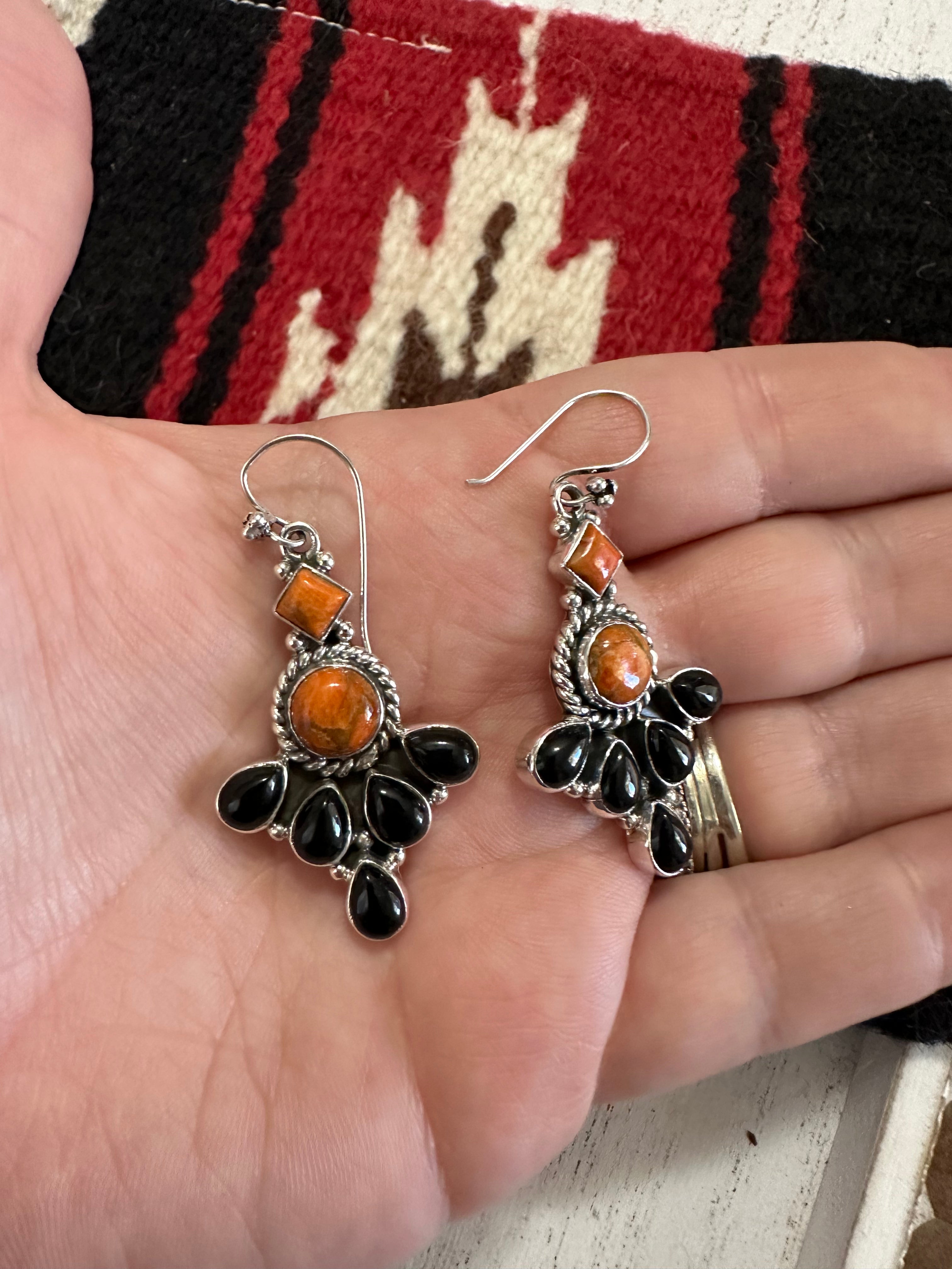 HALLOWEEN COLLECTION Nizhoni Black Onyx, Orange Mojave & Sterling Silver Dangle Earrings