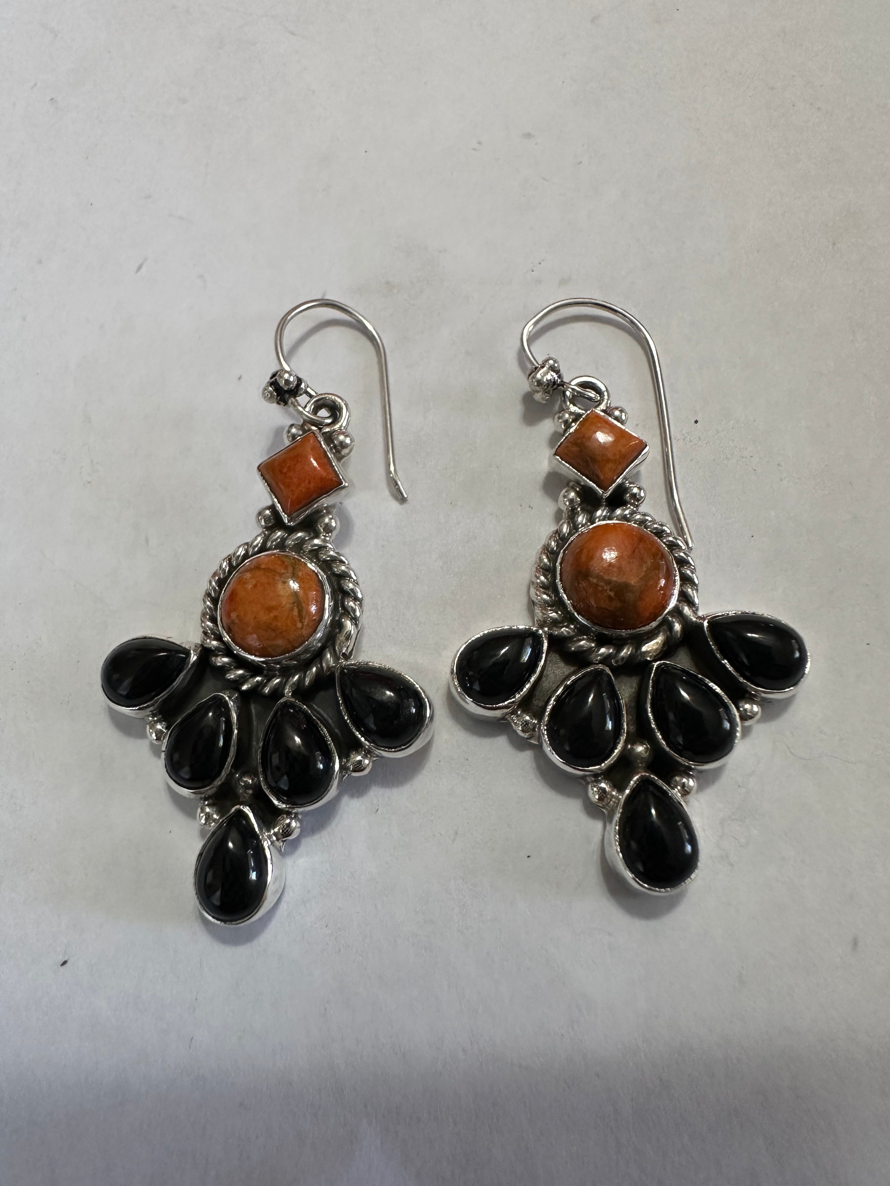 HALLOWEEN COLLECTION Nizhoni Black Onyx, Orange Mojave & Sterling Silver Dangle Earrings