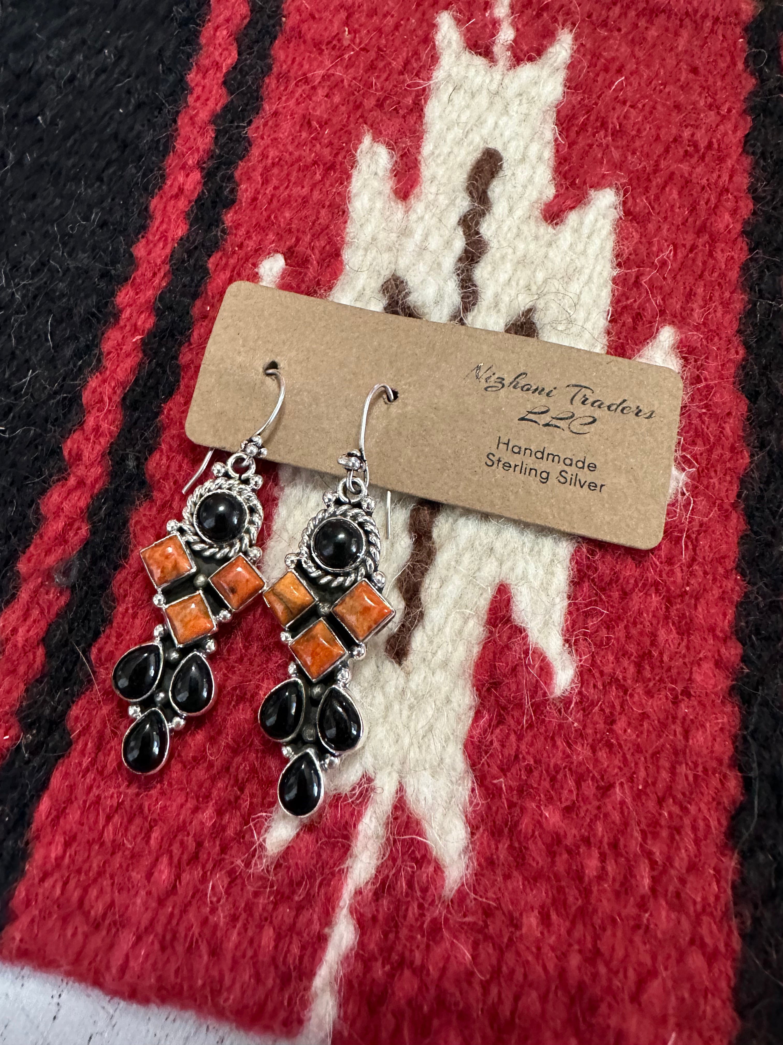 HALLOWEEN COLLECTION Nizhoni Black Onyx, Orange Mojave & Sterling Silver Dangle Earrings