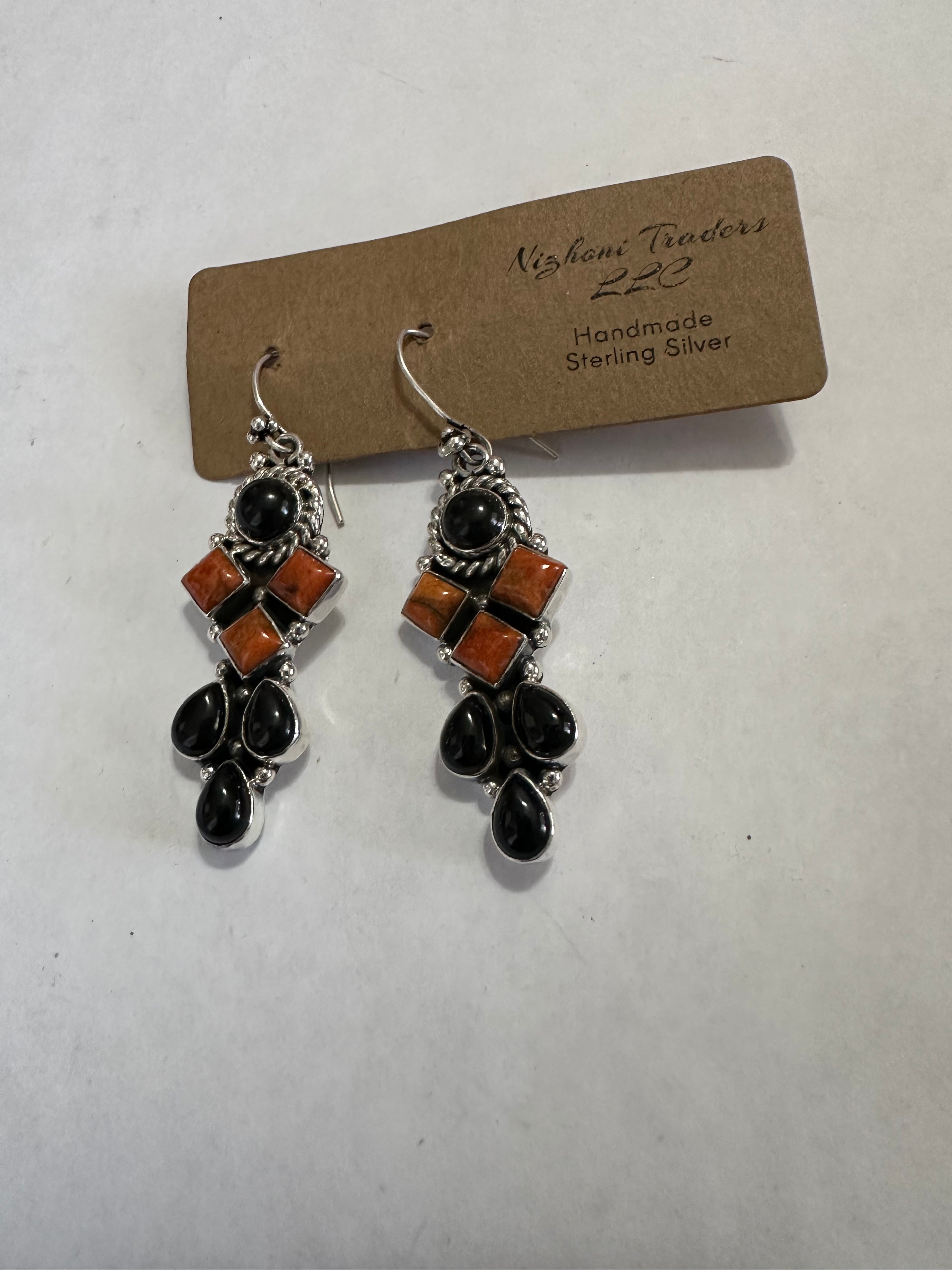 HALLOWEEN COLLECTION Nizhoni Black Onyx, Orange Mojave & Sterling Silver Dangle Earrings