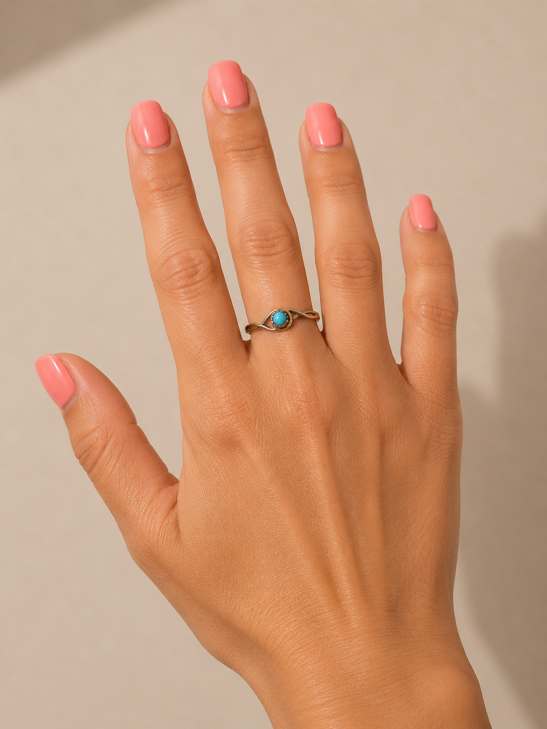 Kingman Turquoise Heart Shaped Double Strand Sterling Silver Ring Size 8