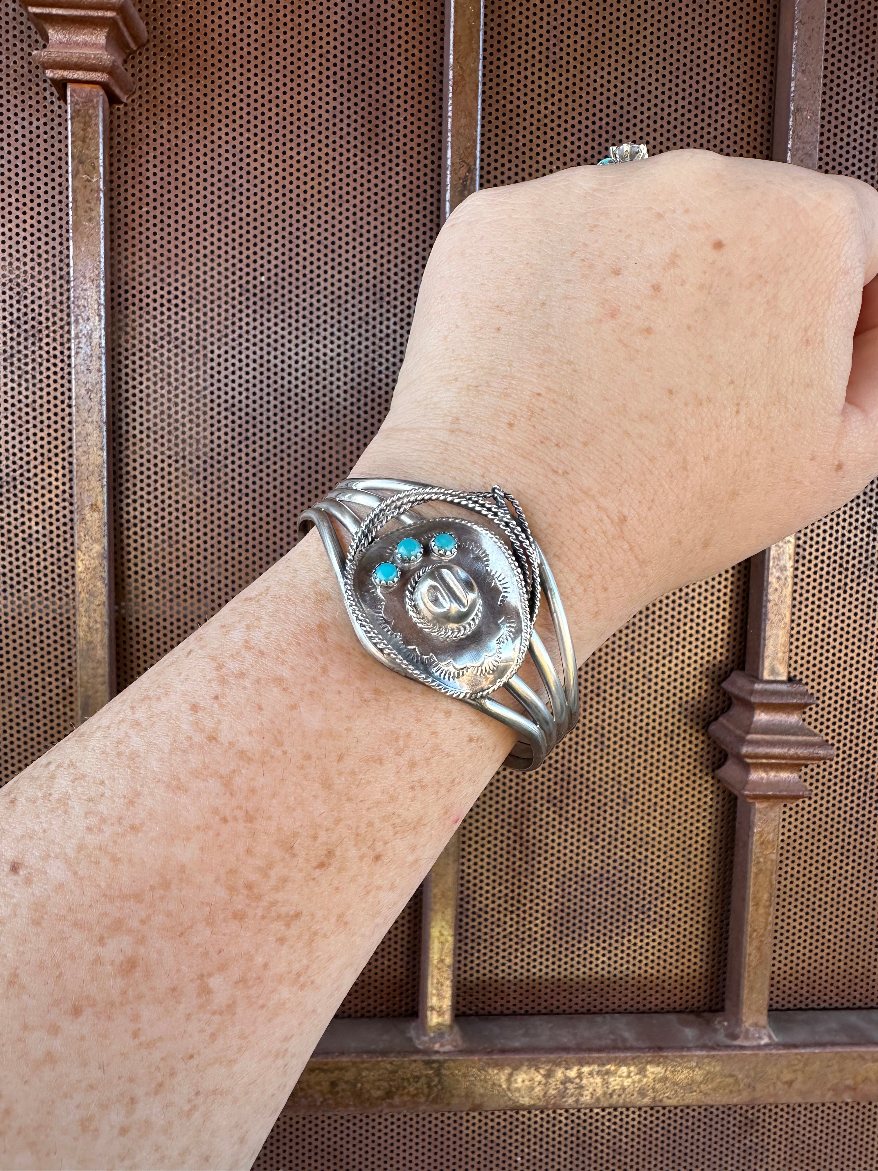 Navajo Cowboy Hat Sterling Silver & Turquoise Cuff Bracelet