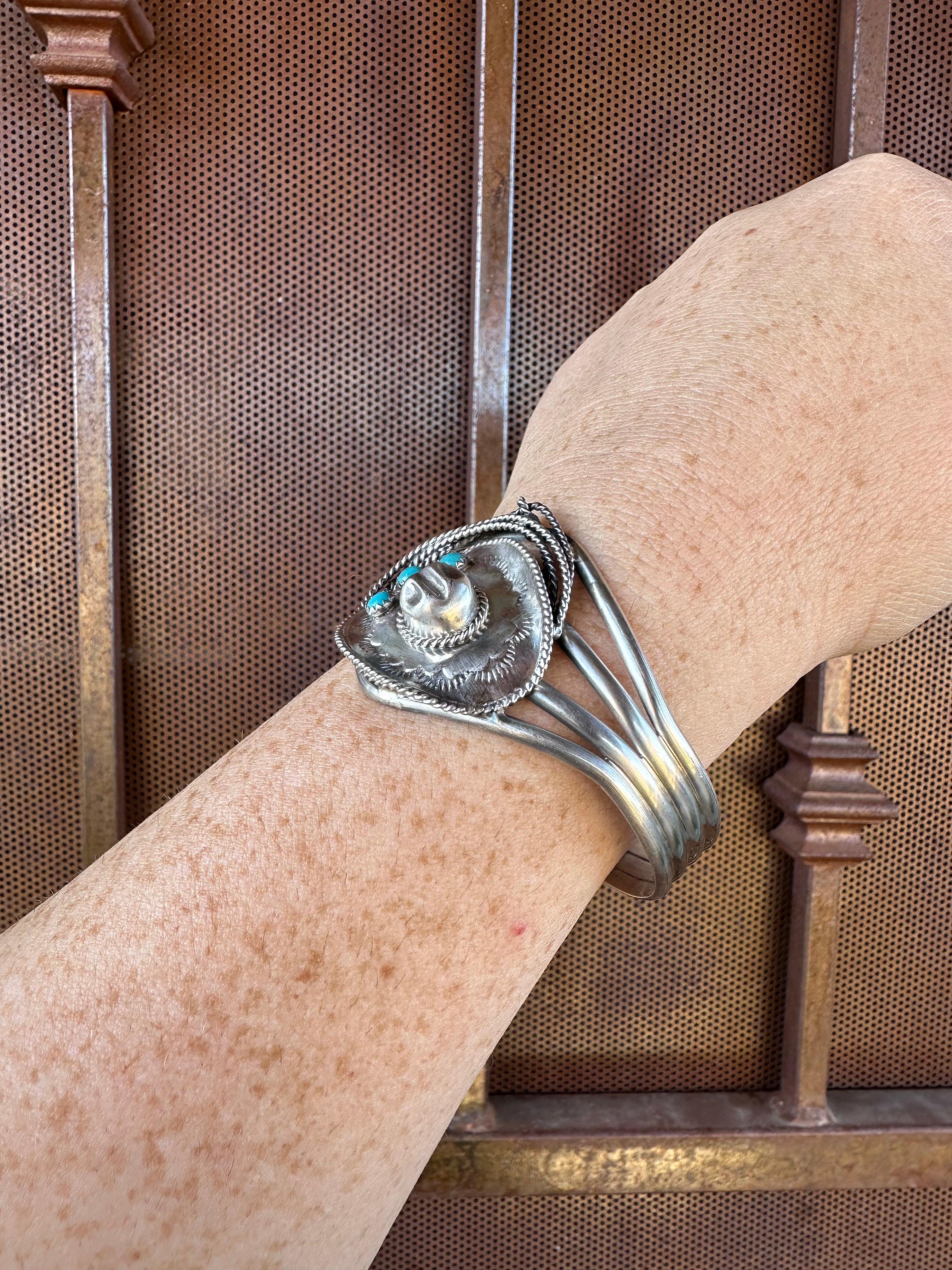 Navajo Cowboy Hat Sterling Silver & Turquoise Cuff Bracelet