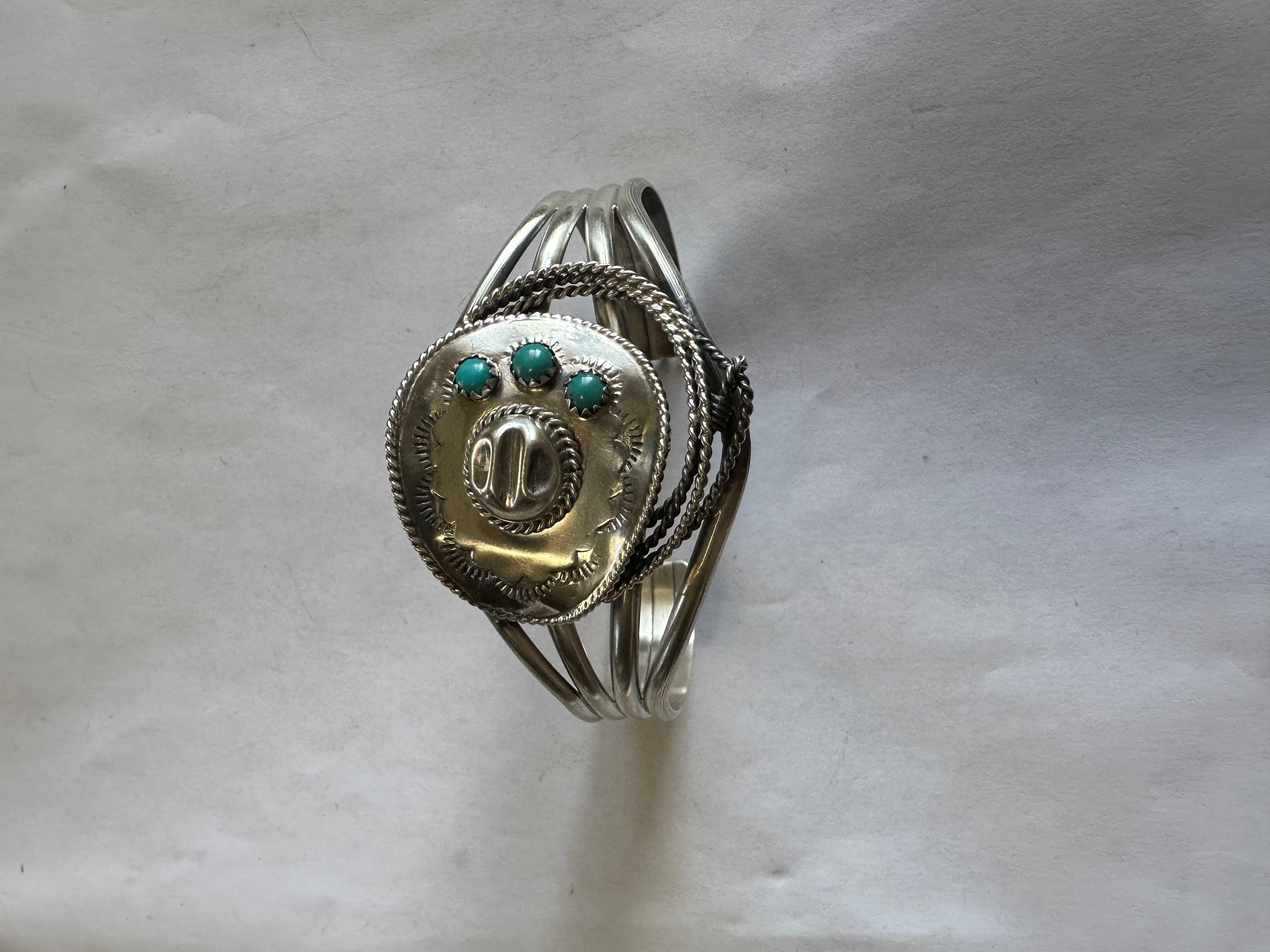 Navajo Cowboy Hat Sterling Silver & Turquoise Cuff Bracelet