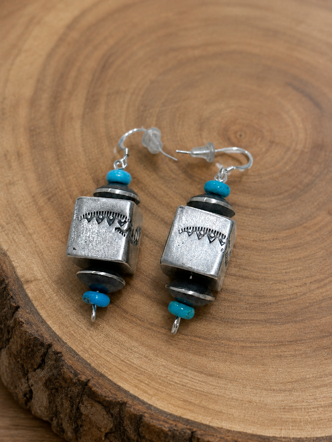 Handcrafted Turquoise & Sterling Silver Pearl Beaded Dangle Earrings