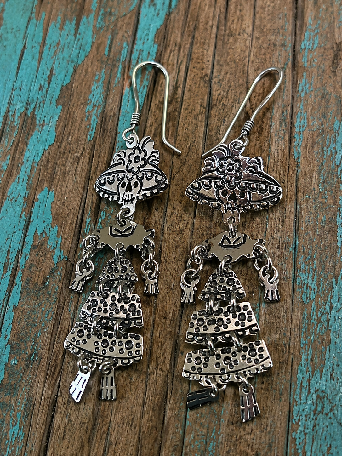 Hinged Catrina on Hook Sterling Silver Earrings