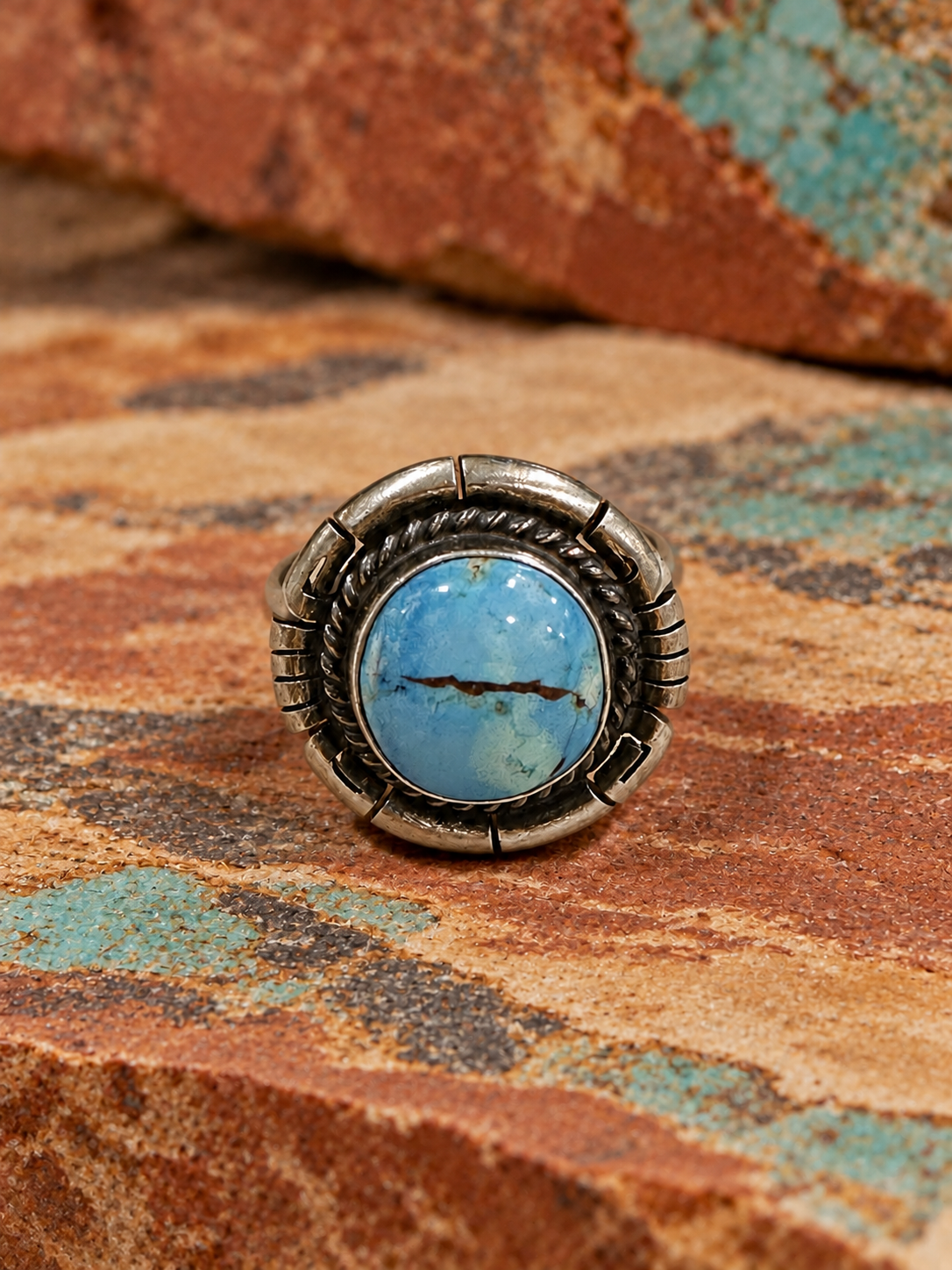 Handcrafted Round Golden Hills Turquoise & Sterling Silver Ring