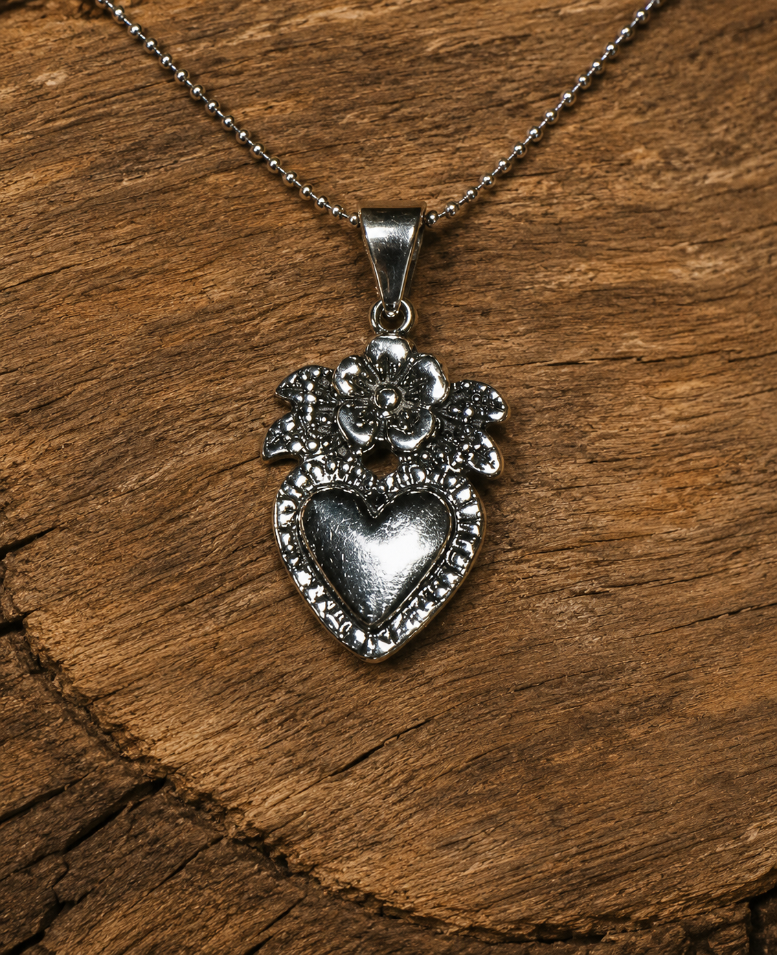 Miracle Heart w/ Flower Sterling Silver Necklace