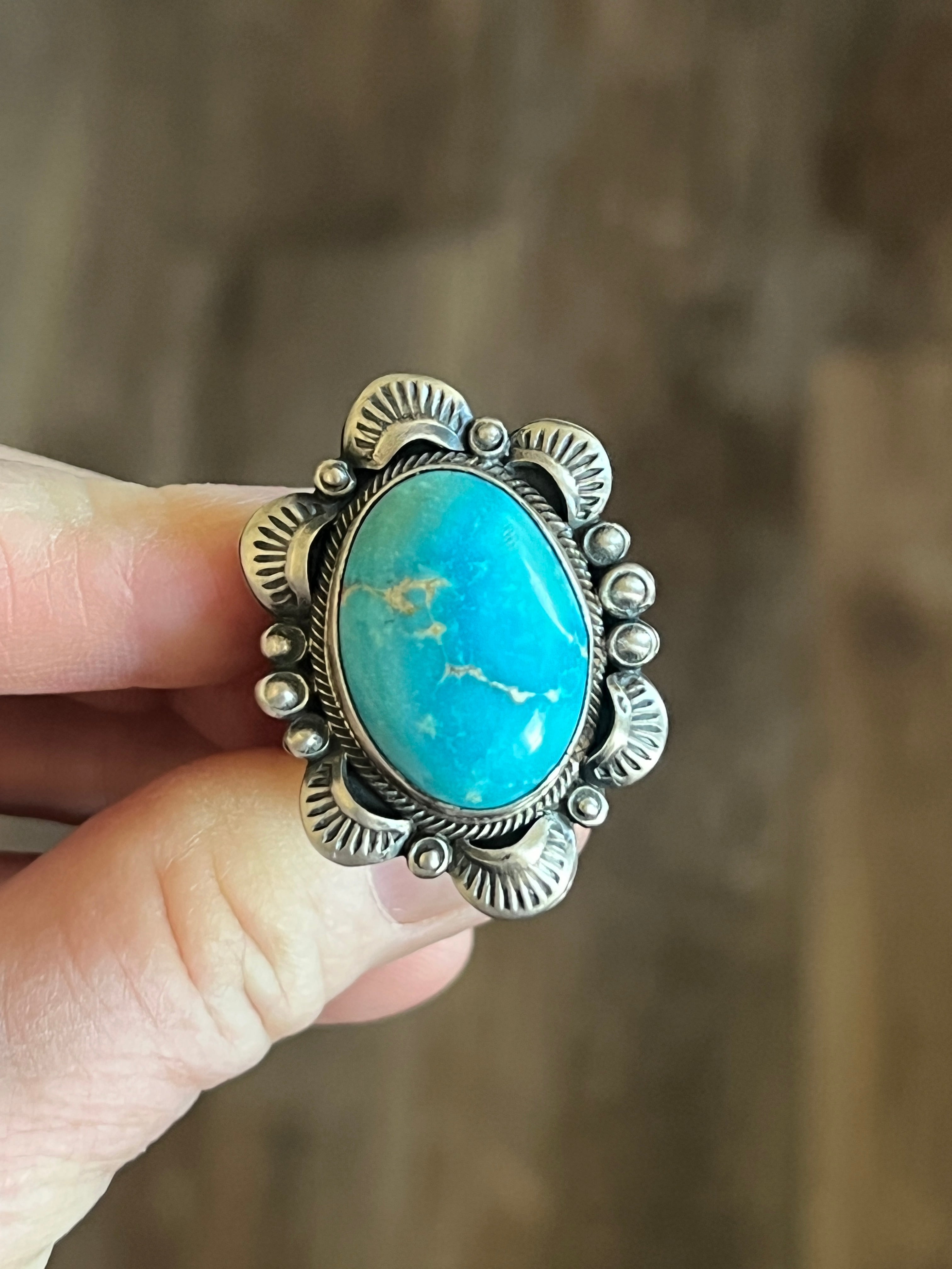 Handcrafted Sterling Silver and Sonoran Mountain Turquoise Single Stone Ring by Gilbert Tom, Size 9