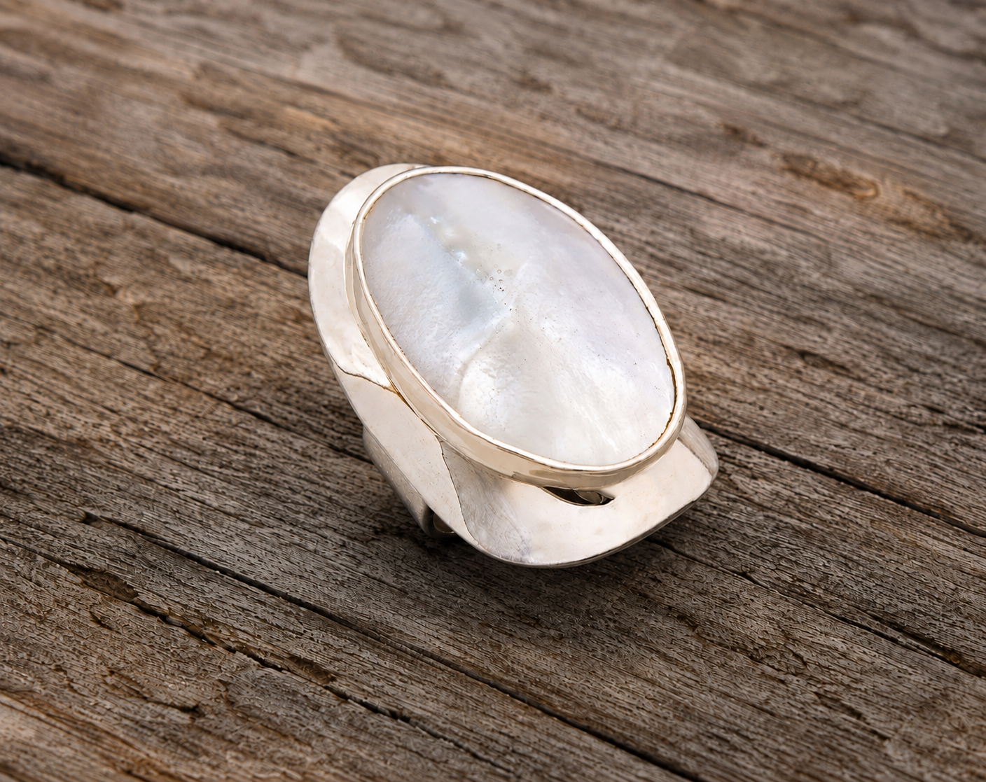 Mother of Pearl Sterling Silver Statement Ring Adjustable