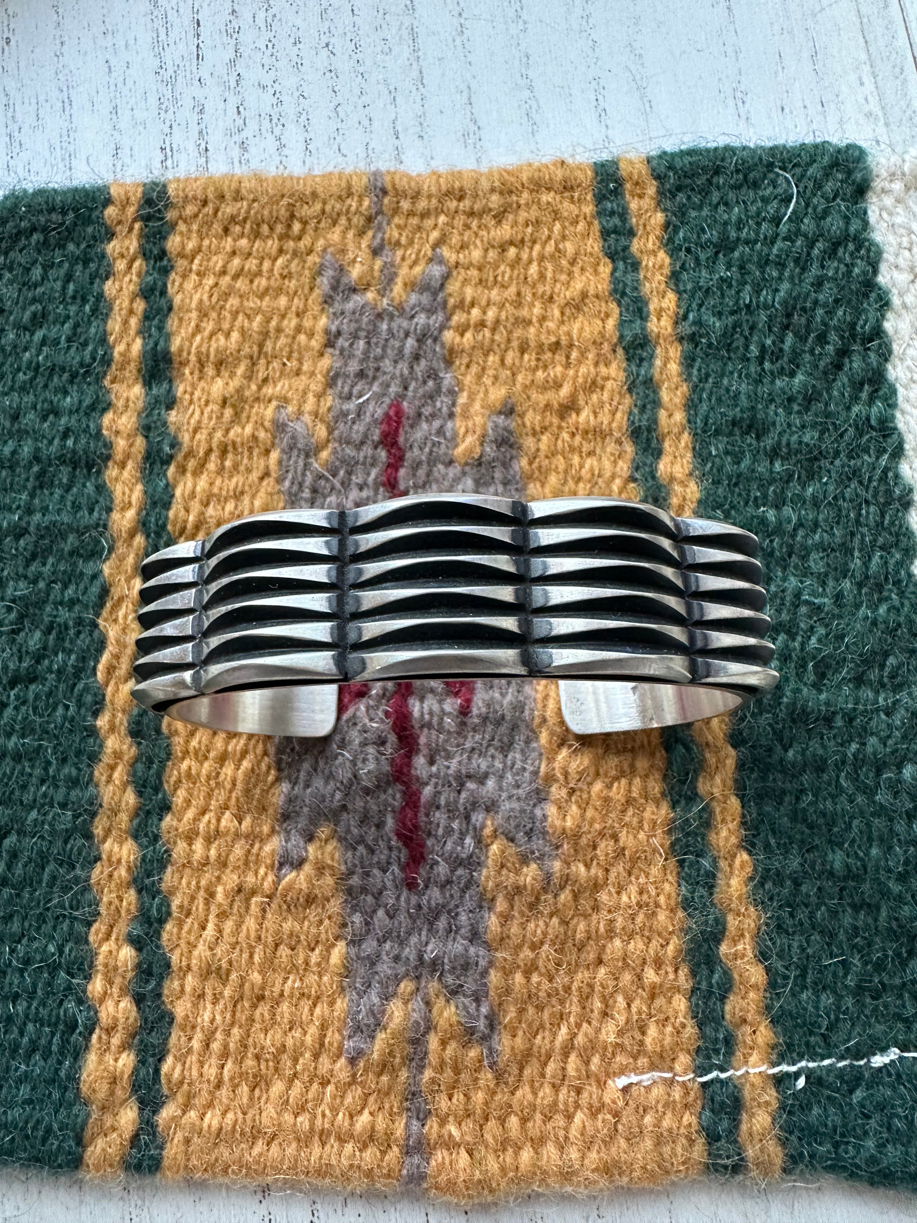 Leander Tahe Navajo Sterling Silver Cuff Bracelet