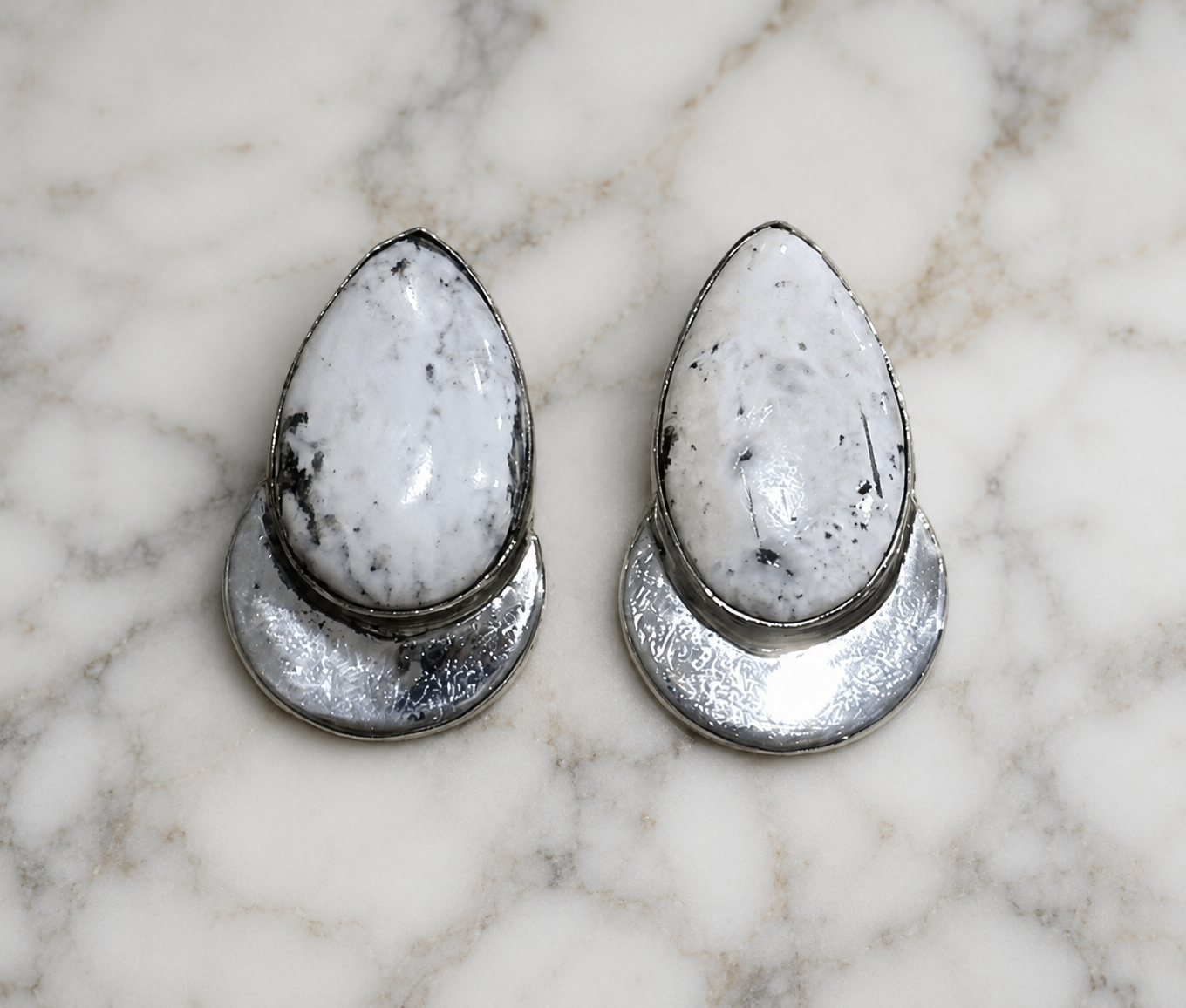Handcrafted White Buffalo & Sterling Silver Post Earrings