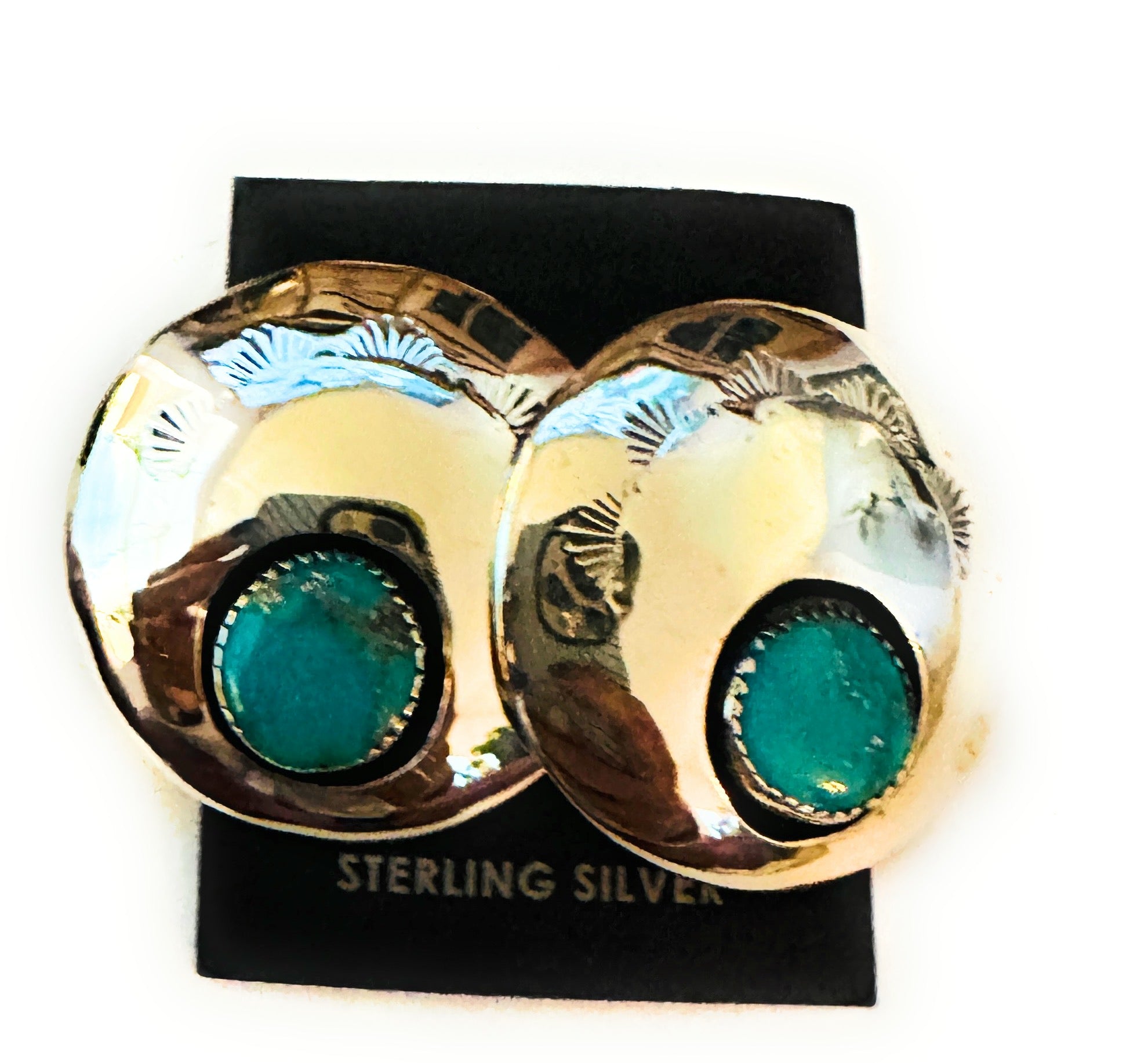 Navajo Hand Stamped Sterling Silver & Turquoise Post Earrings