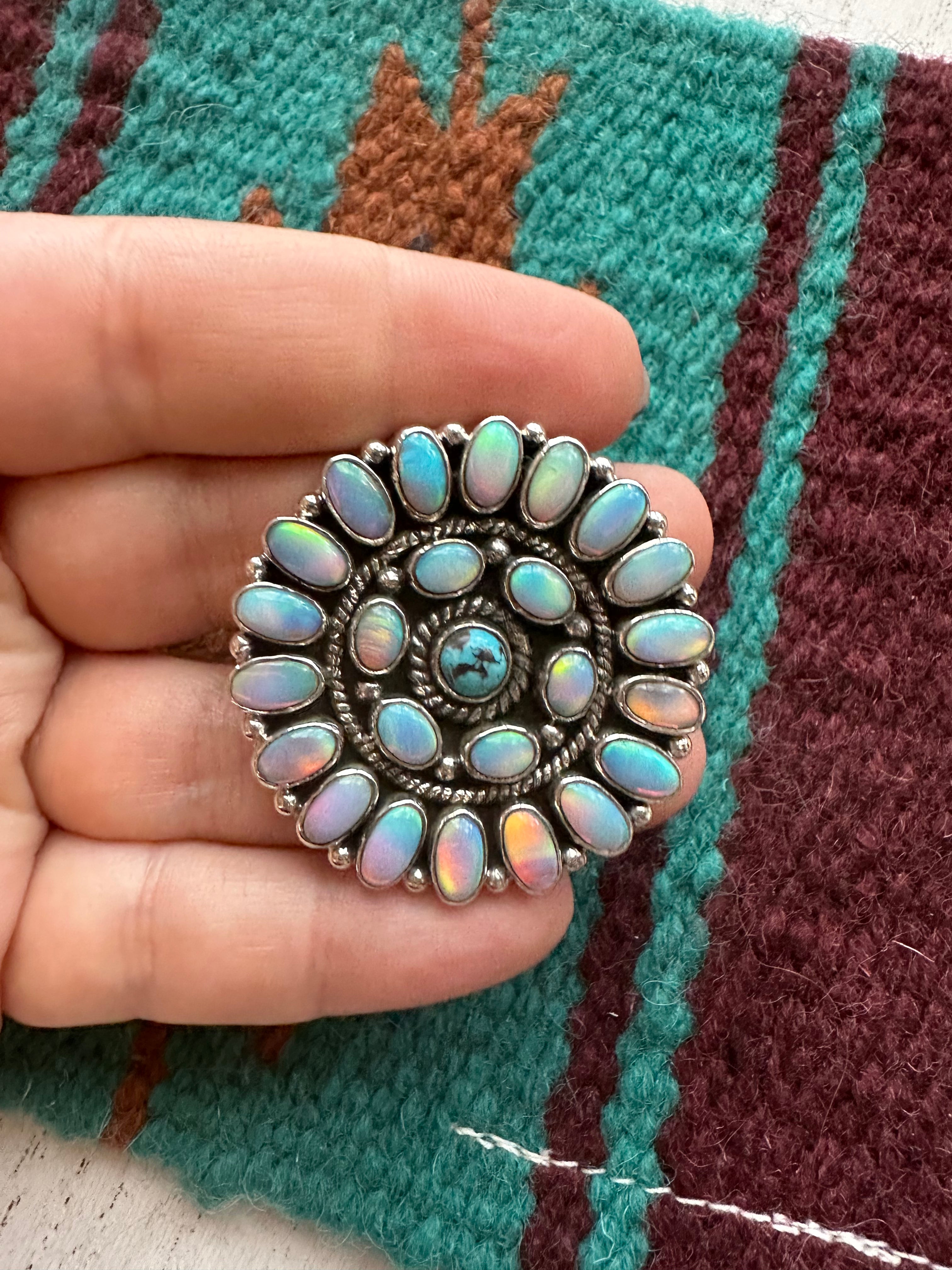 “Turquoise Dreams” Nizhoni Turquoise, Opal & Sterling Silver Adjustable Ring