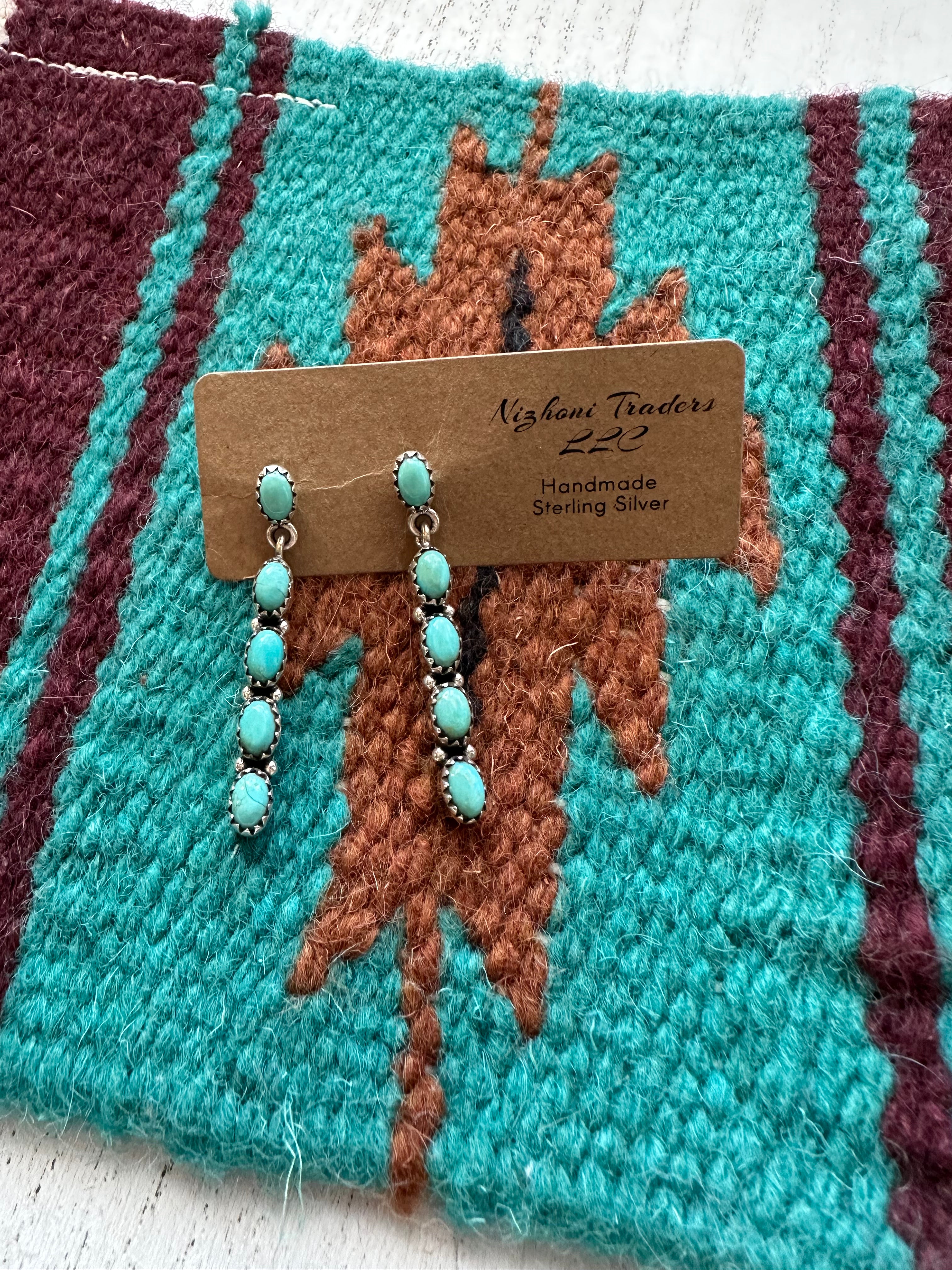 5 Stone Natural Royston Turquoise and Sterling Silver Dangles