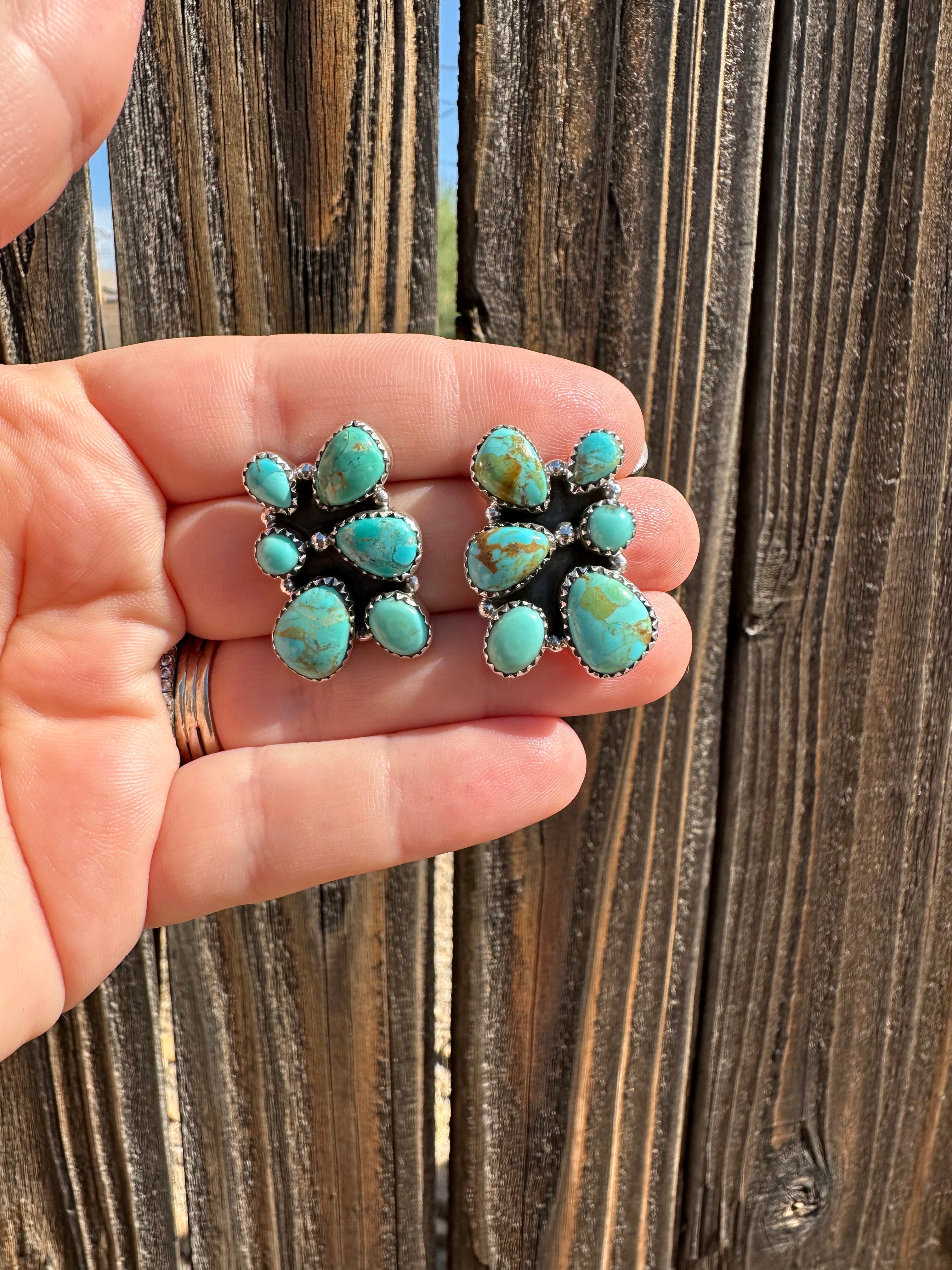 “Sun To Me” Nizhoni Turquoise and Sterling Silver Cluster Post Earrings