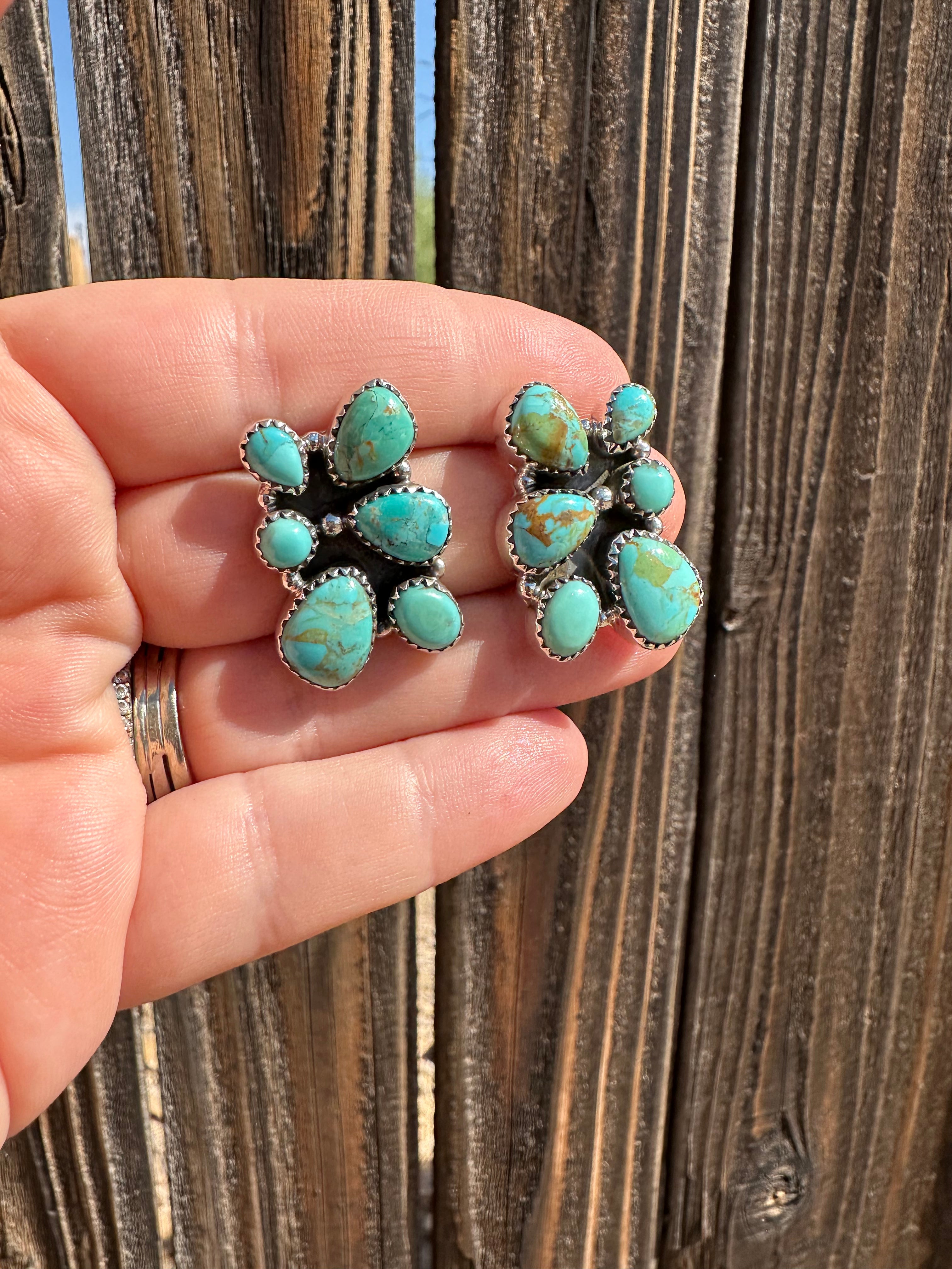 “Sun To Me” Nizhoni Turquoise and Sterling Silver Cluster Post Earrings