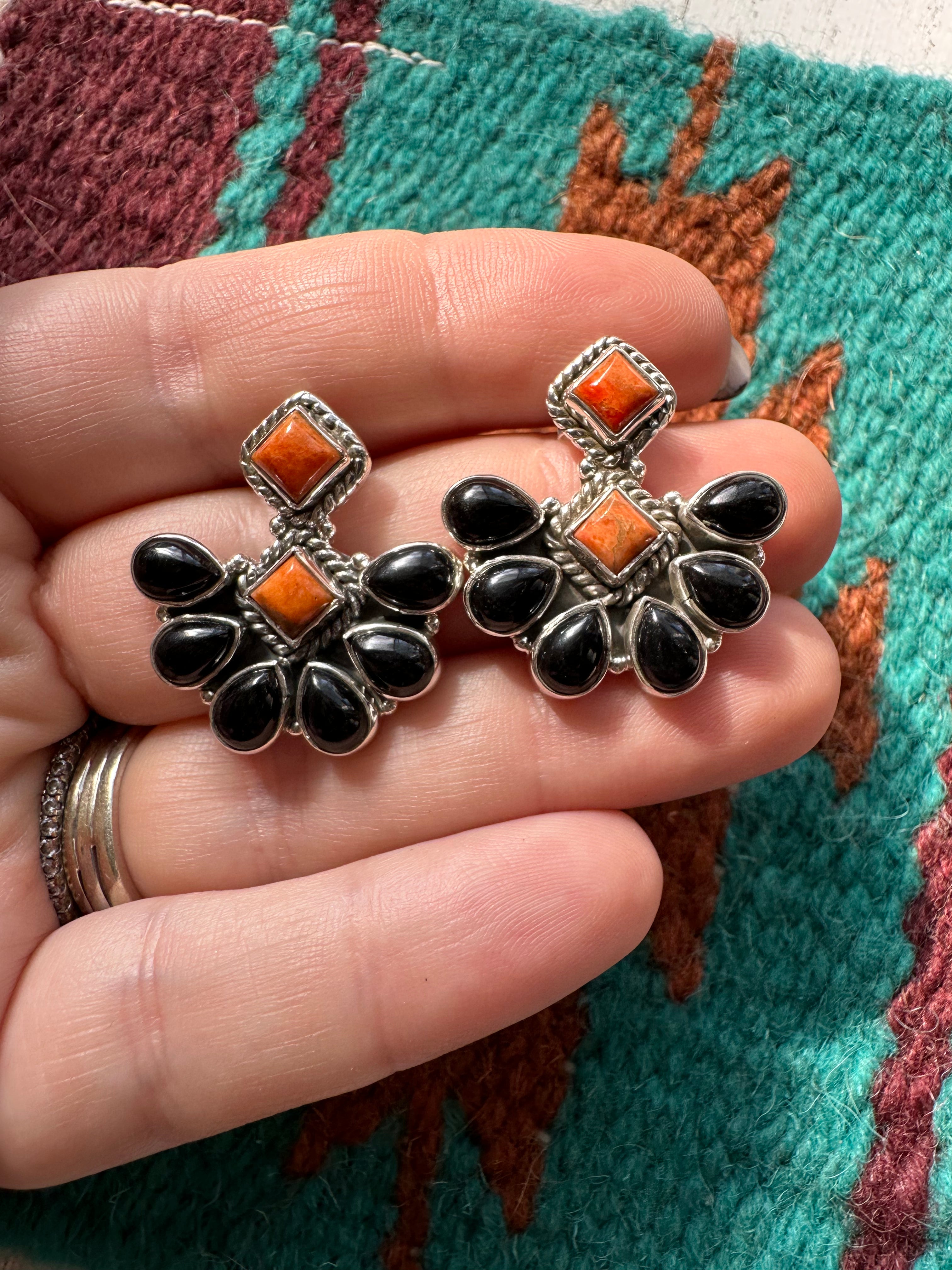 HALLOWEEN COLLECTION Nizhoni Black Onyx, Orange Mojave & Sterling Silver Dangle Earrings