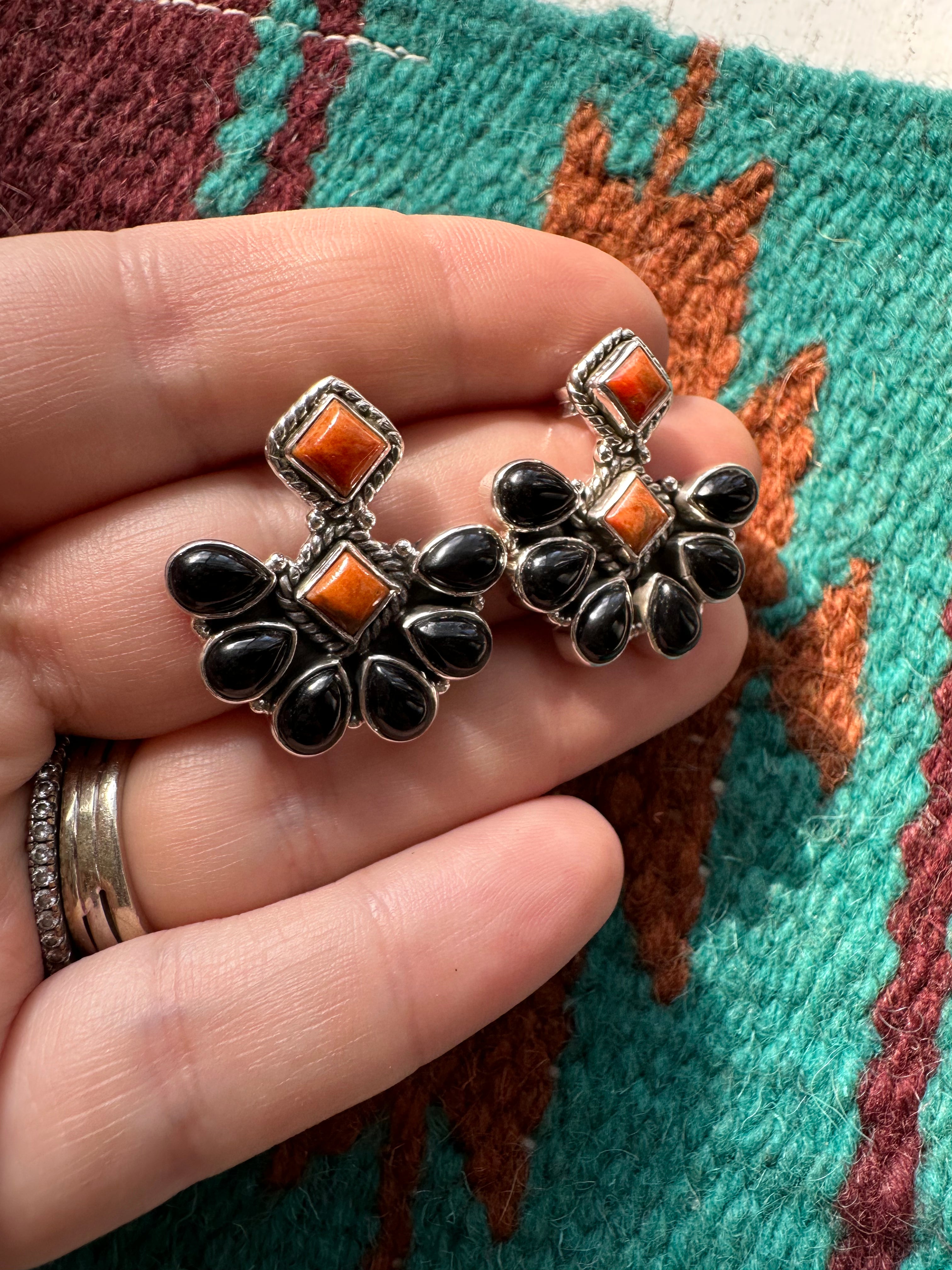 HALLOWEEN COLLECTION Nizhoni Black Onyx, Orange Mojave & Sterling Silver Dangle Earrings