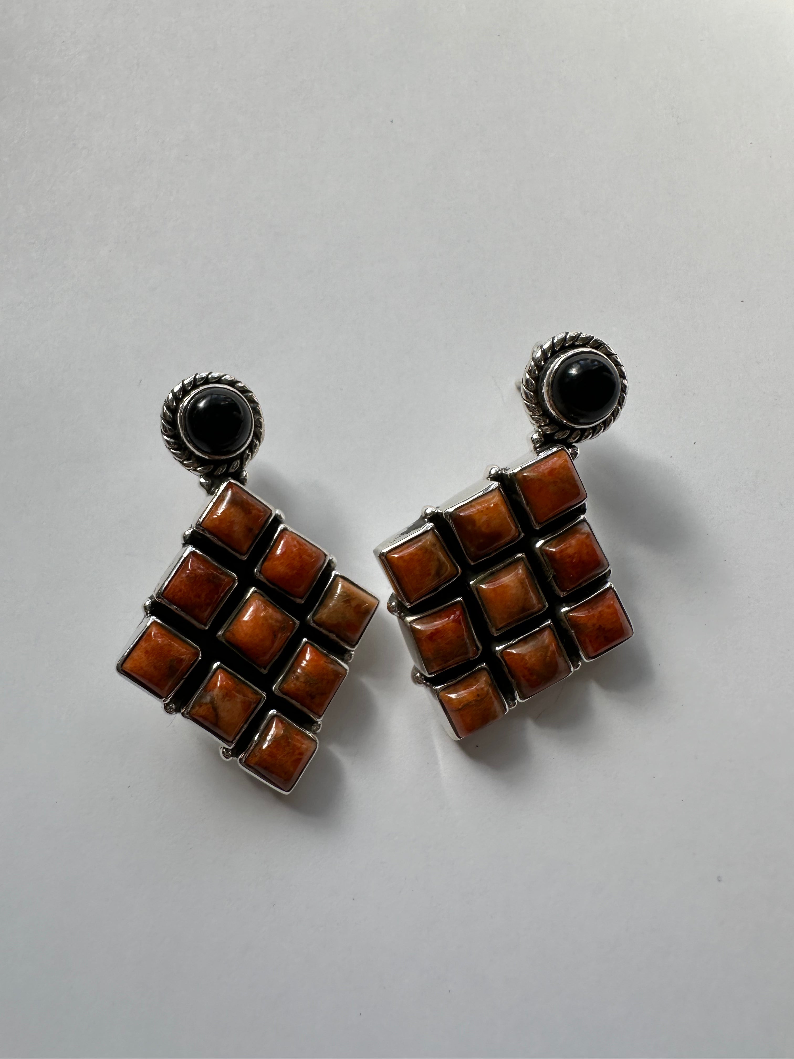 HALLOWEEN COLLECTION Nizhoni Black Onyx, Orange Mojave & Sterling Silver Dangle Earrings