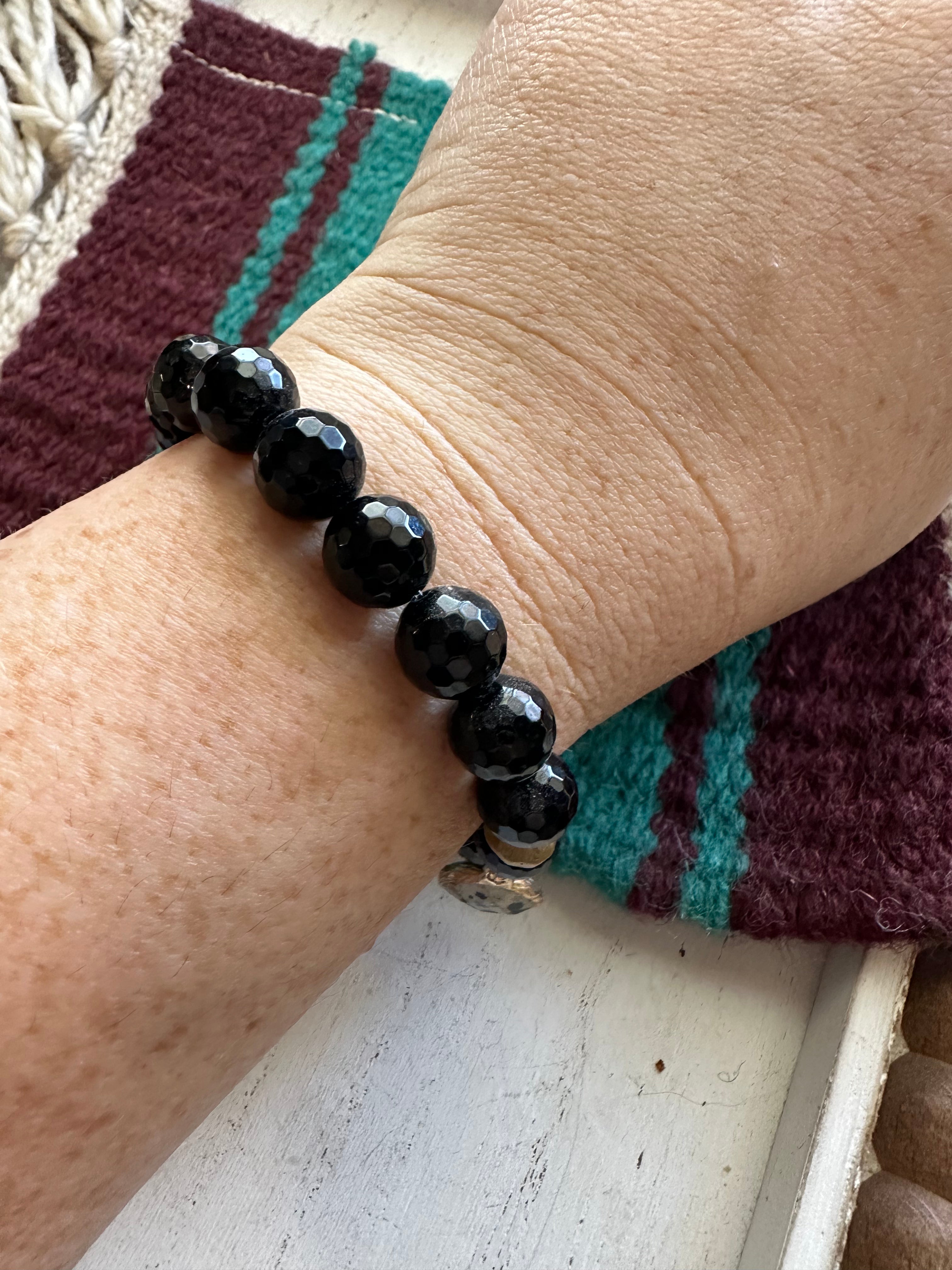 Handmade Beaded Stretch Bracelet Onyx Dalmatian Jasper