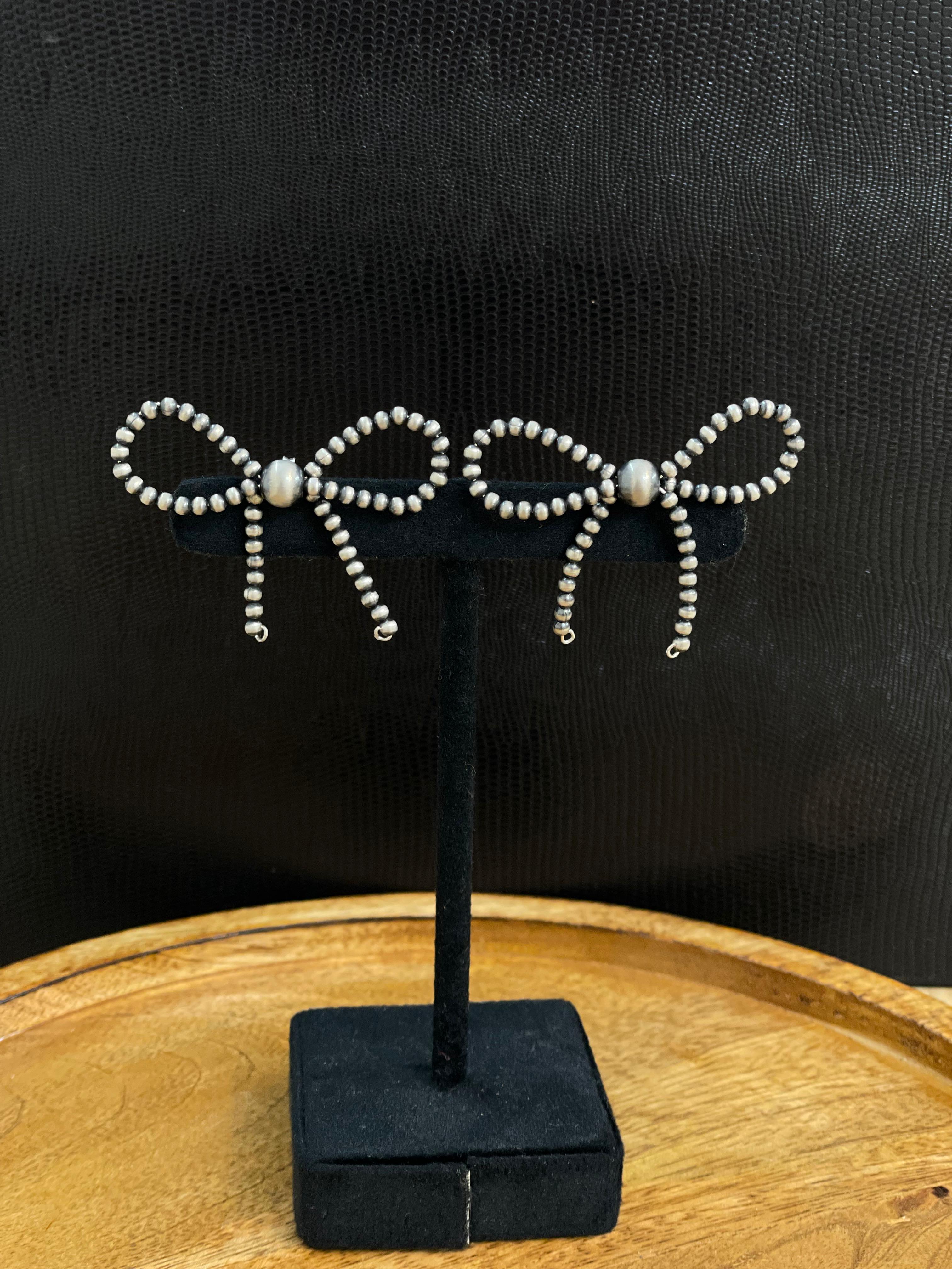 Handmade Sterling Silver Beaded Bow Tie Earrings