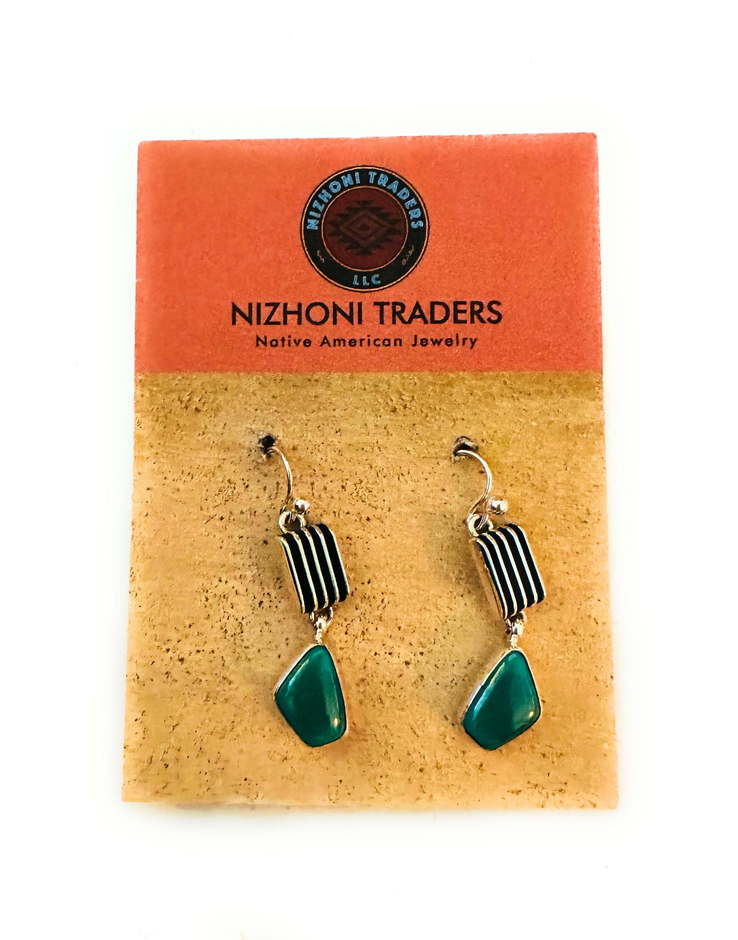 Navajo Sterling Silver & Carico Lake Turquoise Dangle Earrings