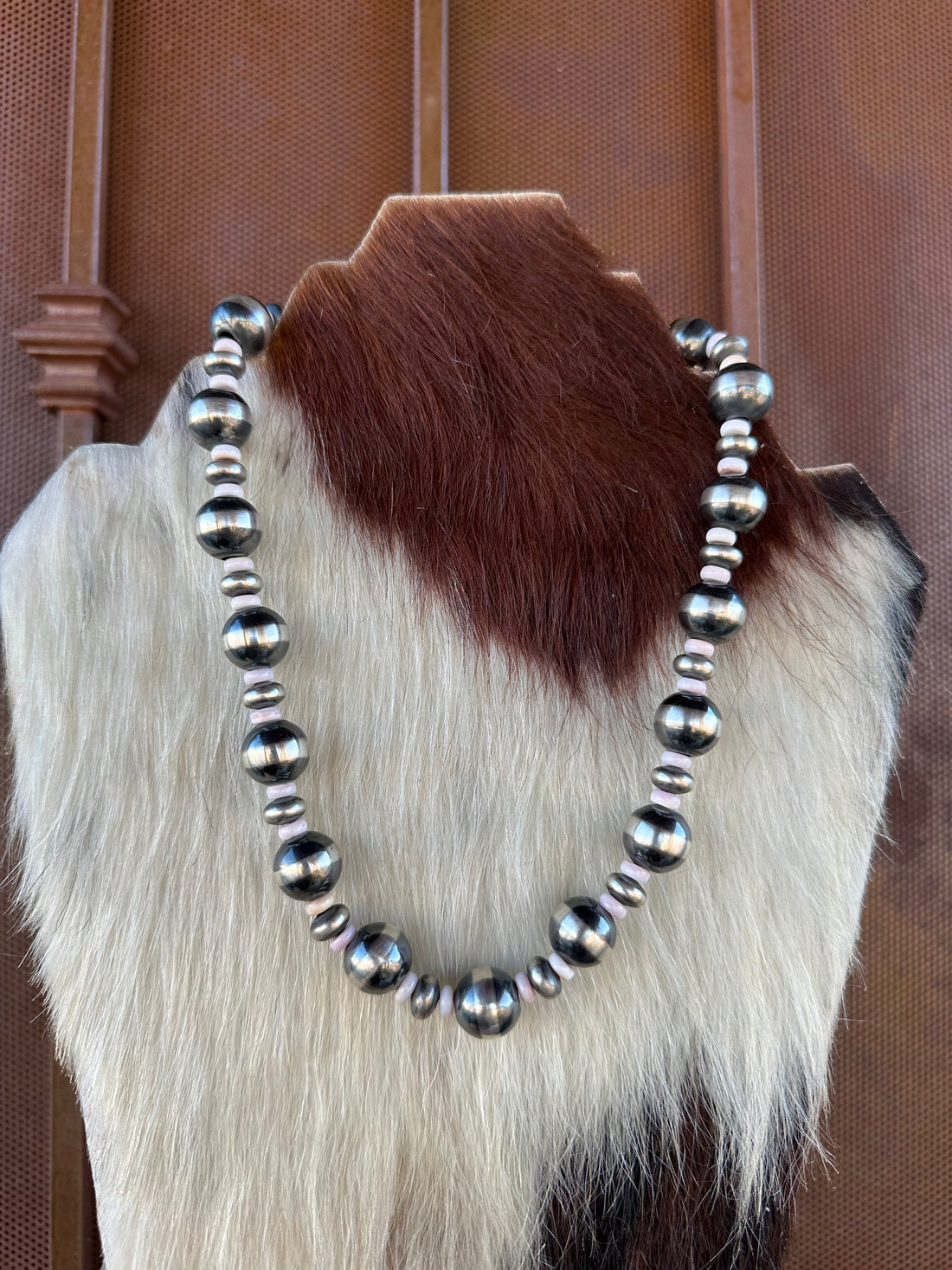 Handcrafted Pink Conch & Sterling Silver Beaded Necklace 18”