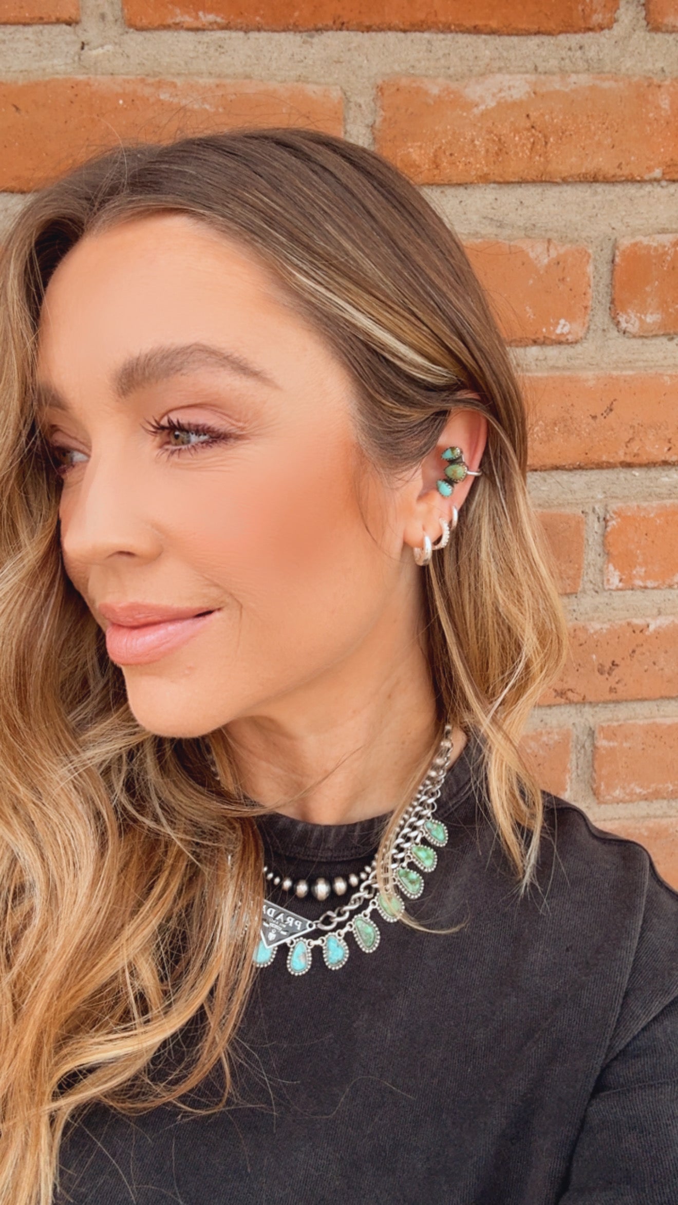 Handmade Kingman Turquoise & Sterling Silver 3 Stone Ear Cuff By Nizhoni