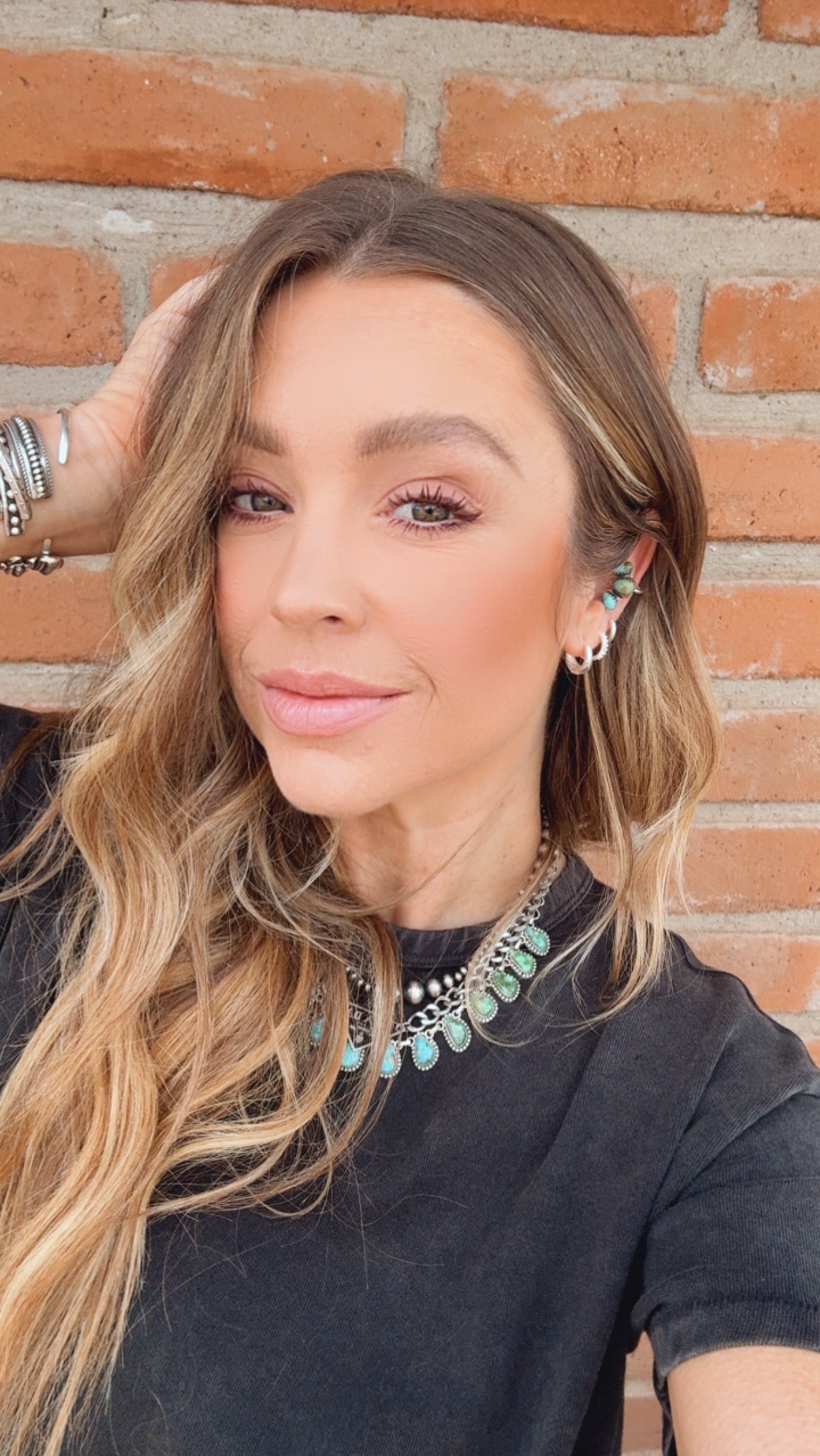 Handmade Kingman Turquoise & Sterling Silver 3 Stone Ear Cuff By Nizhoni