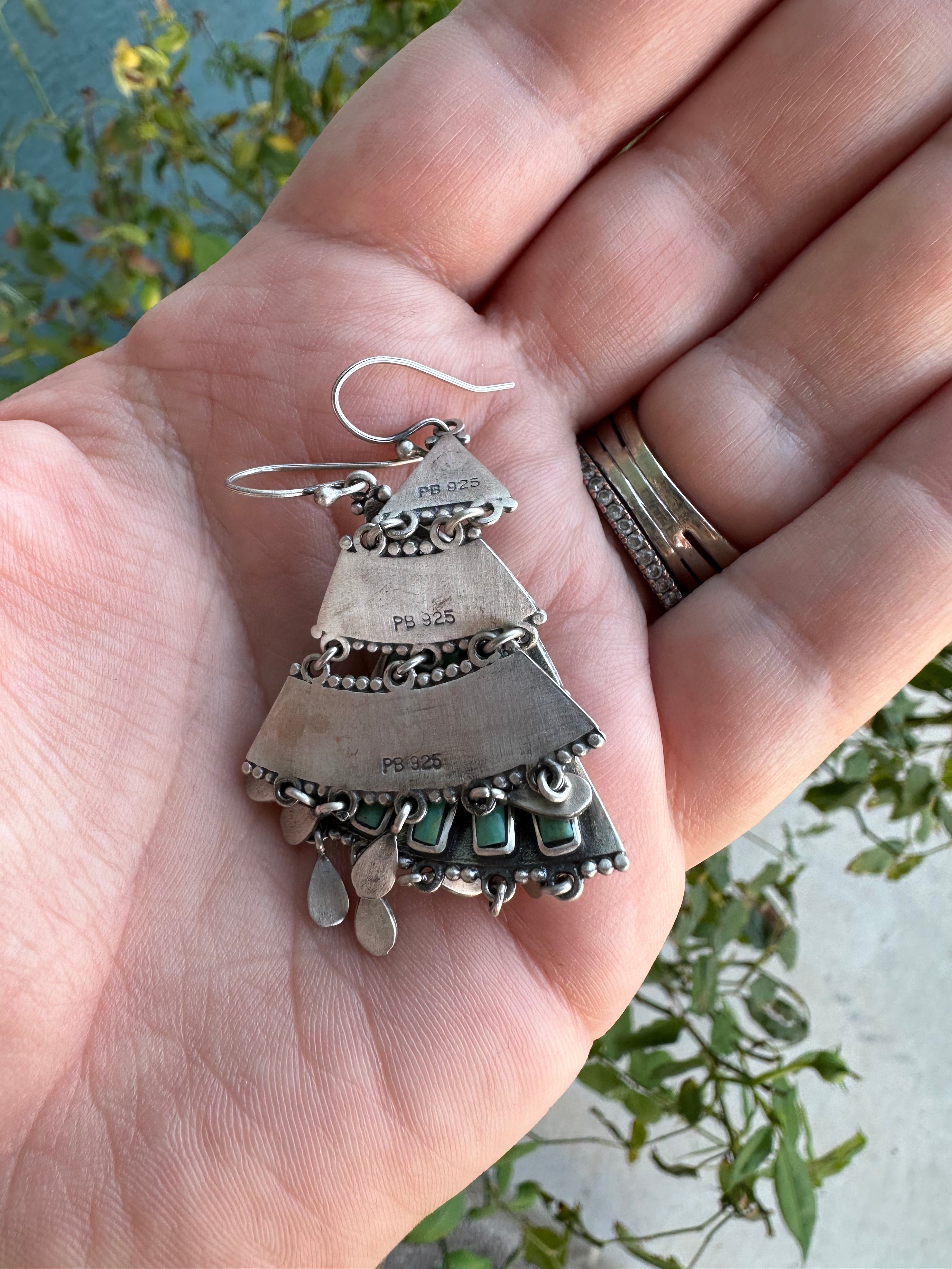 “Saguaro Bloom” Handmade Turquoise & Sterling Silver Dangle Earrings