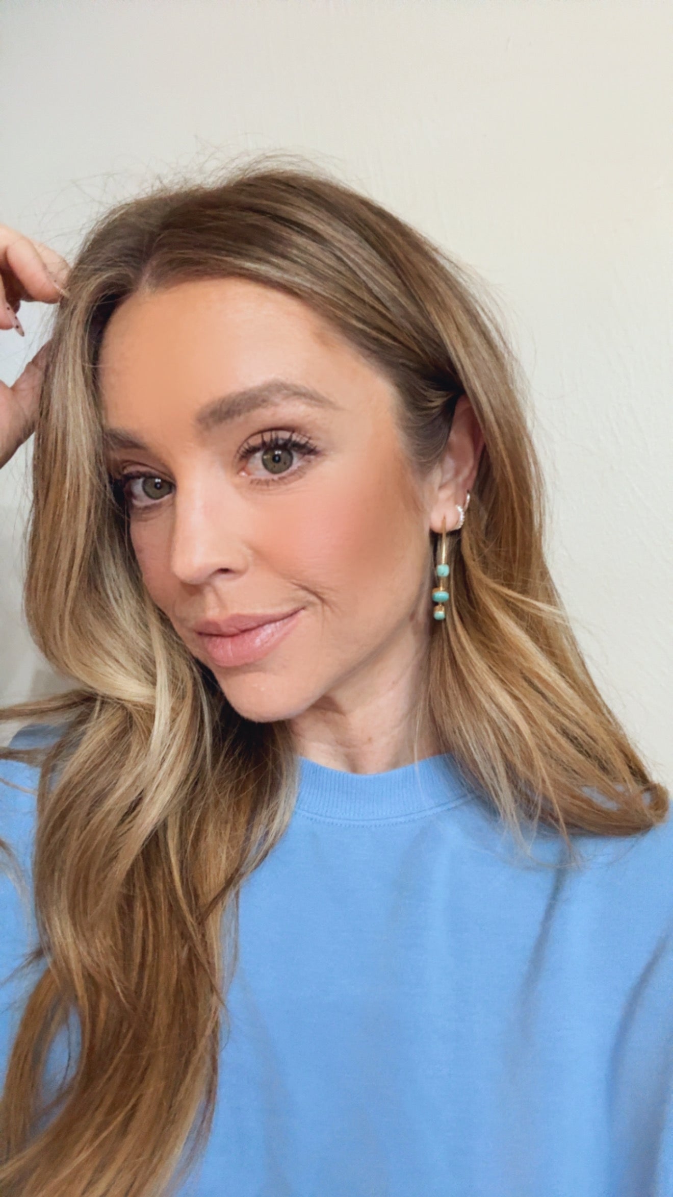 “The Golden Collection” Golden Hoops Handmade Turquoise & Gold Plated Hoop 3 Stone Earrings