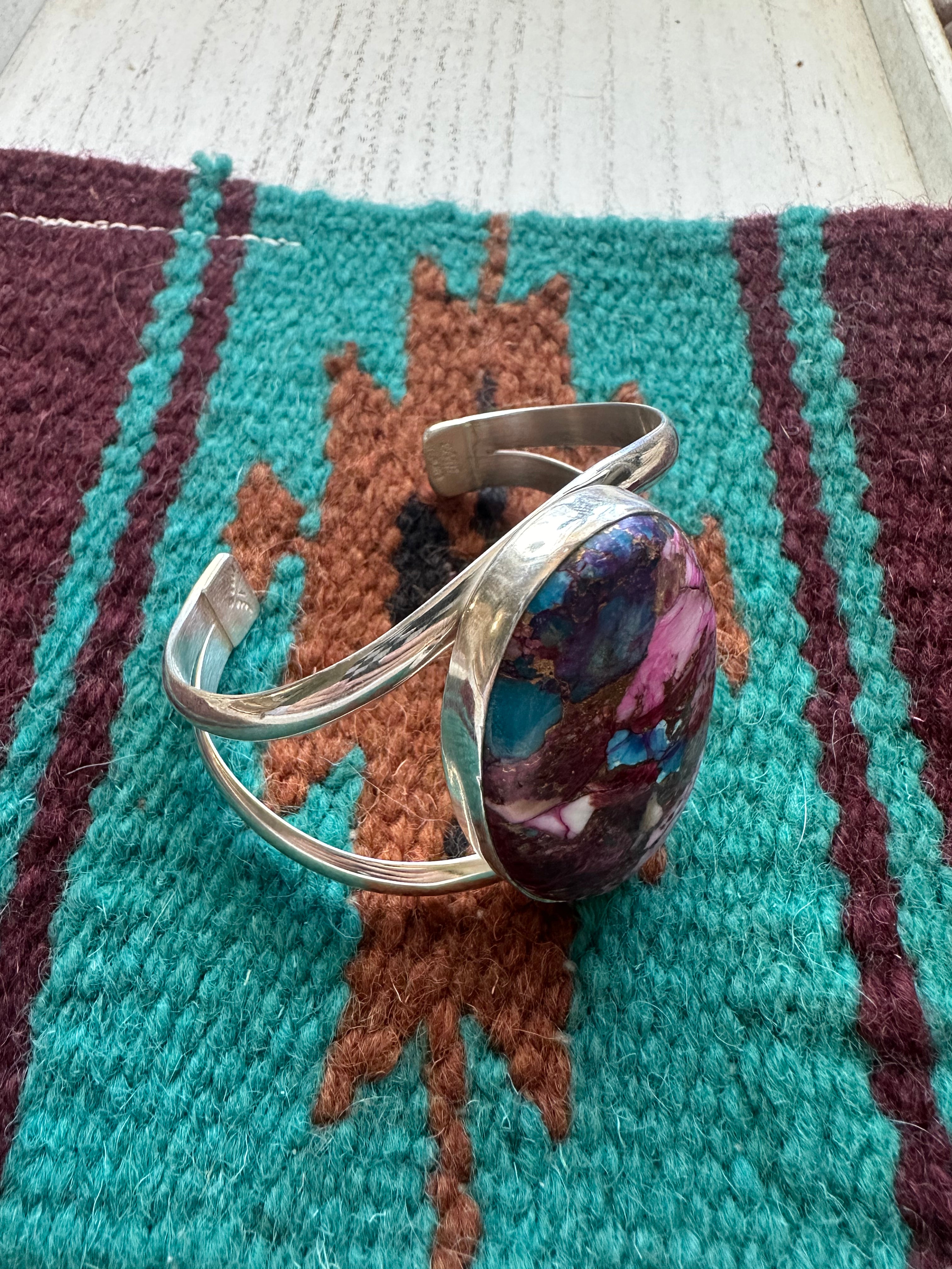 Navajo Purple Mojave And Sterling Silver Cuff Bracelet Signed