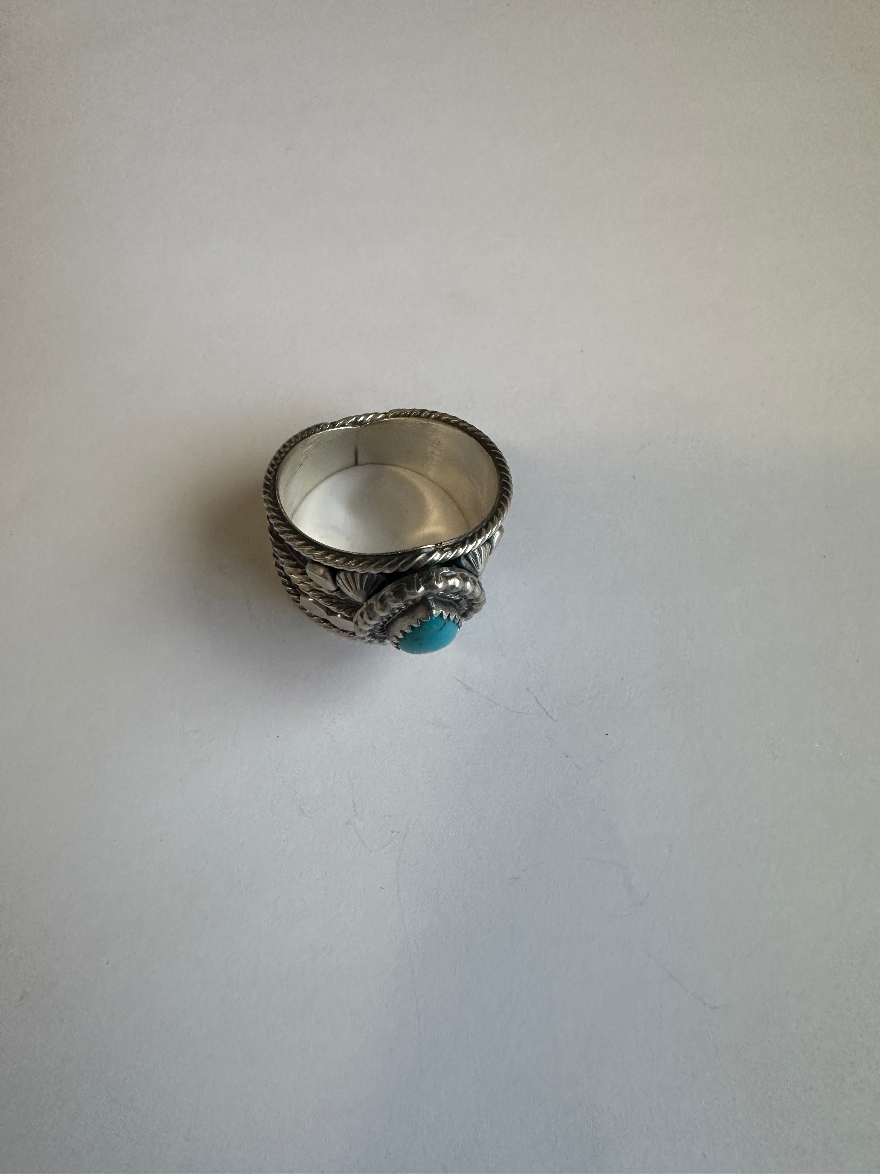 “Turquoise Crown” Navajo Sterling Silver & Turquoise Single Stone Ring Signed