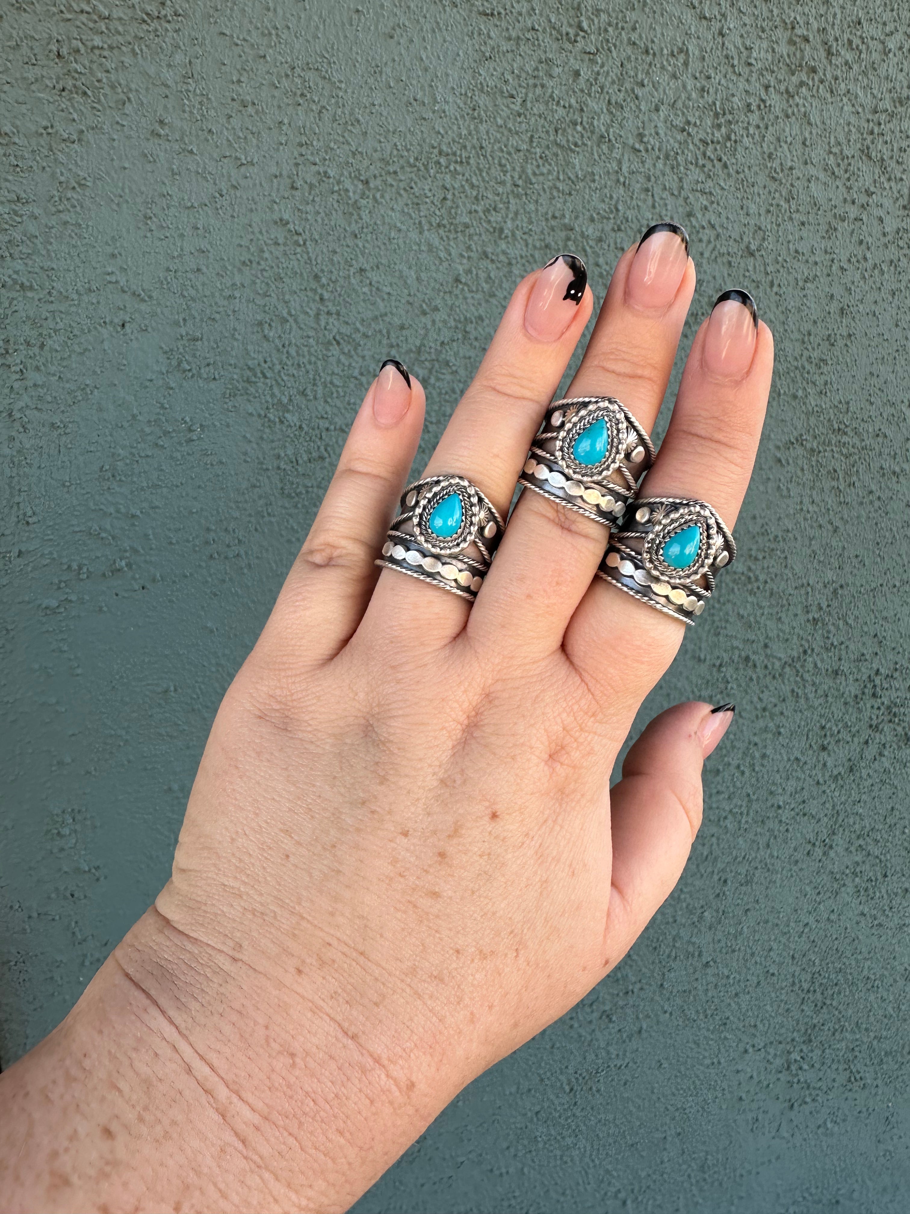 “Turquoise Crown” Navajo Sterling Silver & Turquoise Single Stone Ring Signed