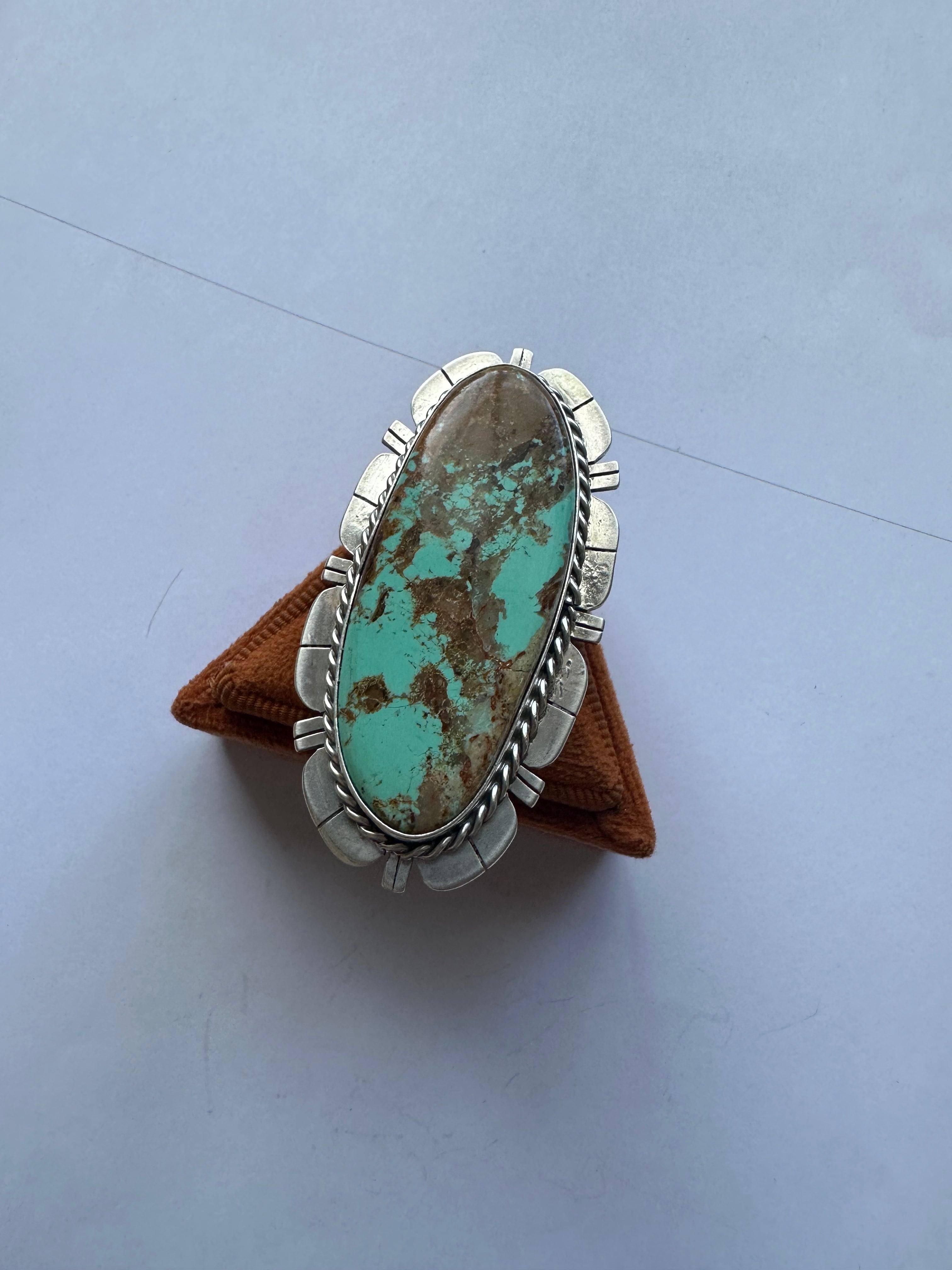 Navajo Sterling Silver & Number 8 Turquoise Adjustable Ring Signed