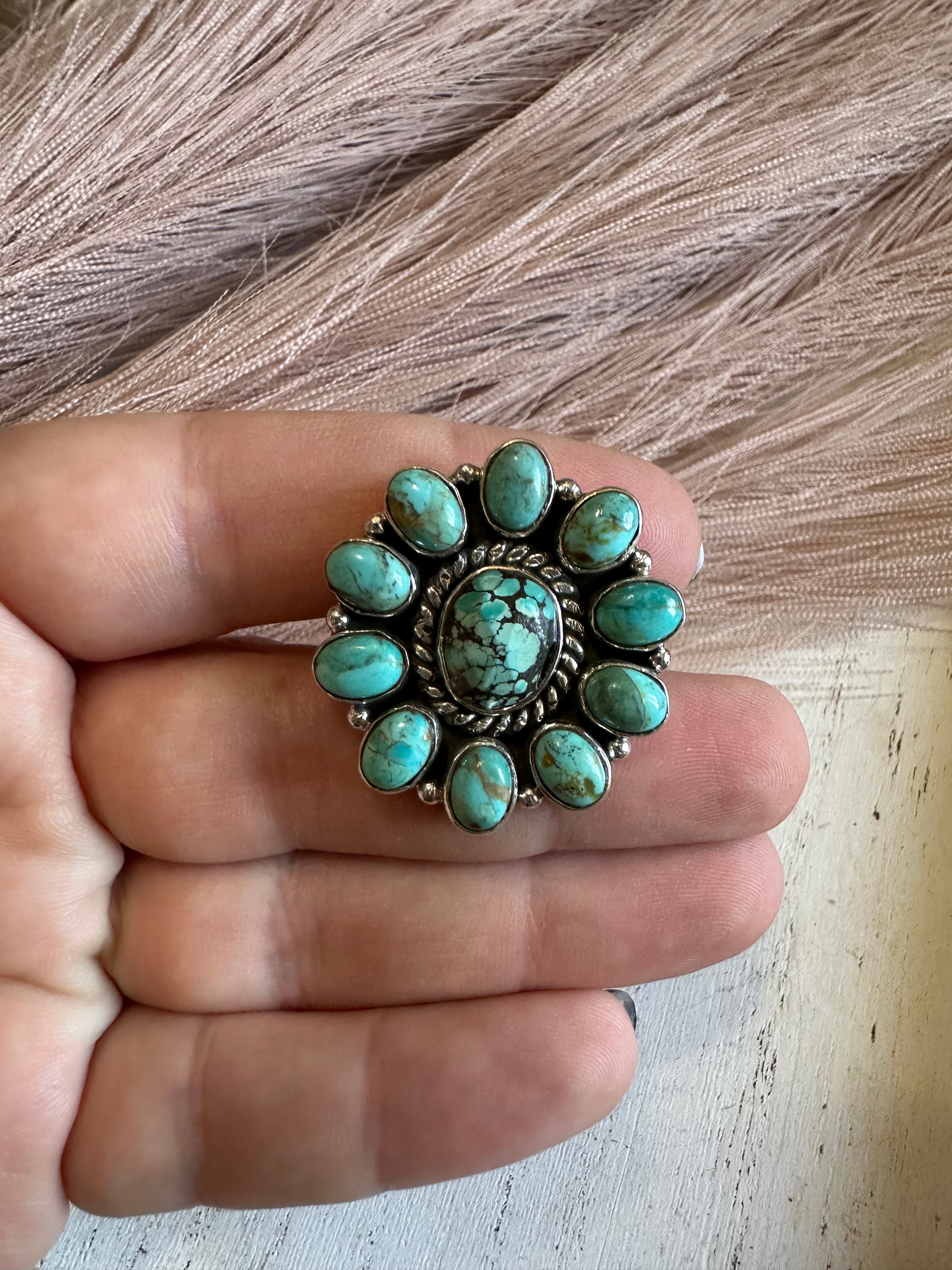 Handmade Turquoise & Sterling Silver Adjustable Ring Signed Nizhoni