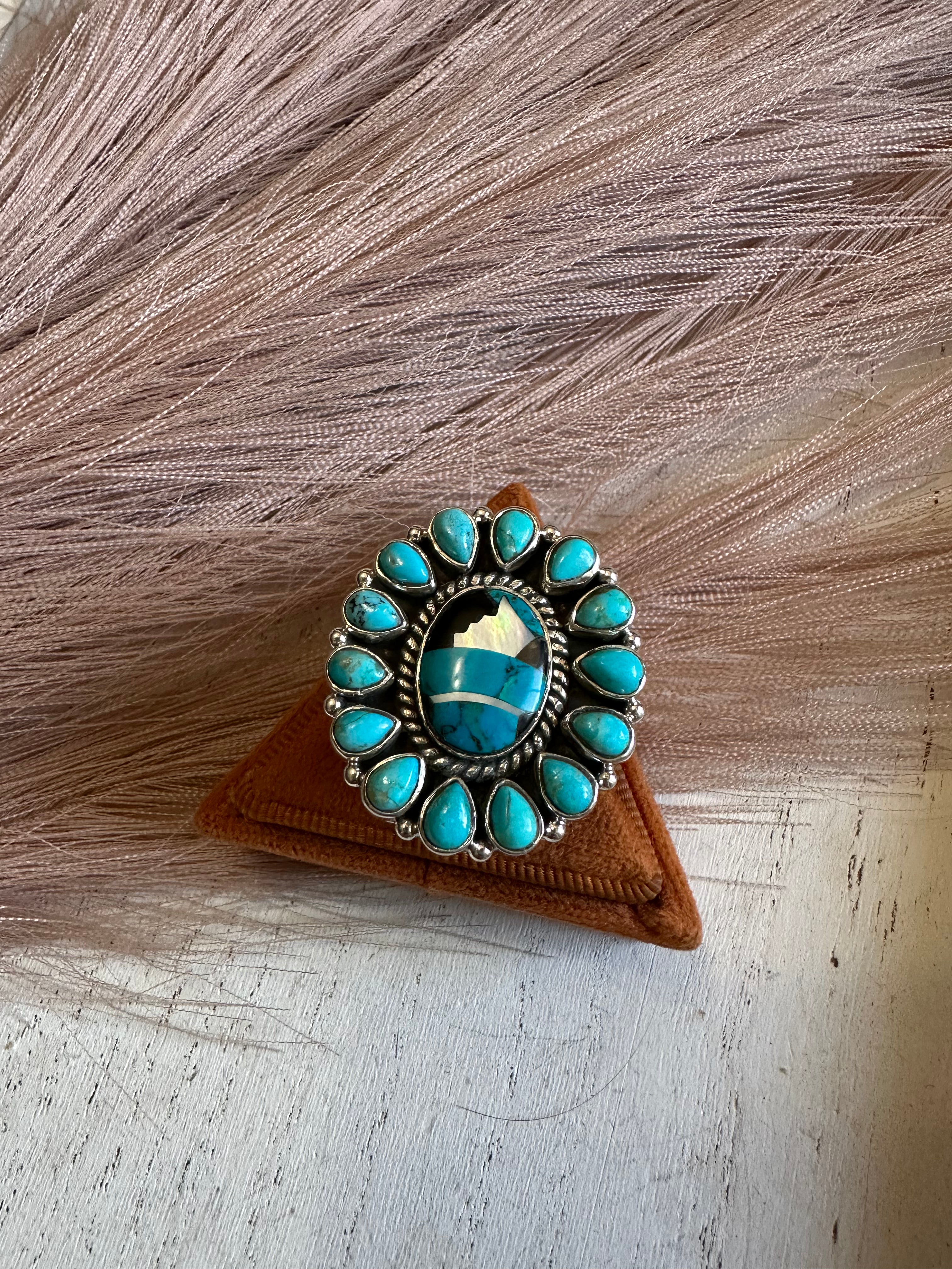 Handmade Turquoise & Sterling Silver Adjustable Ring Signed Nizhoni