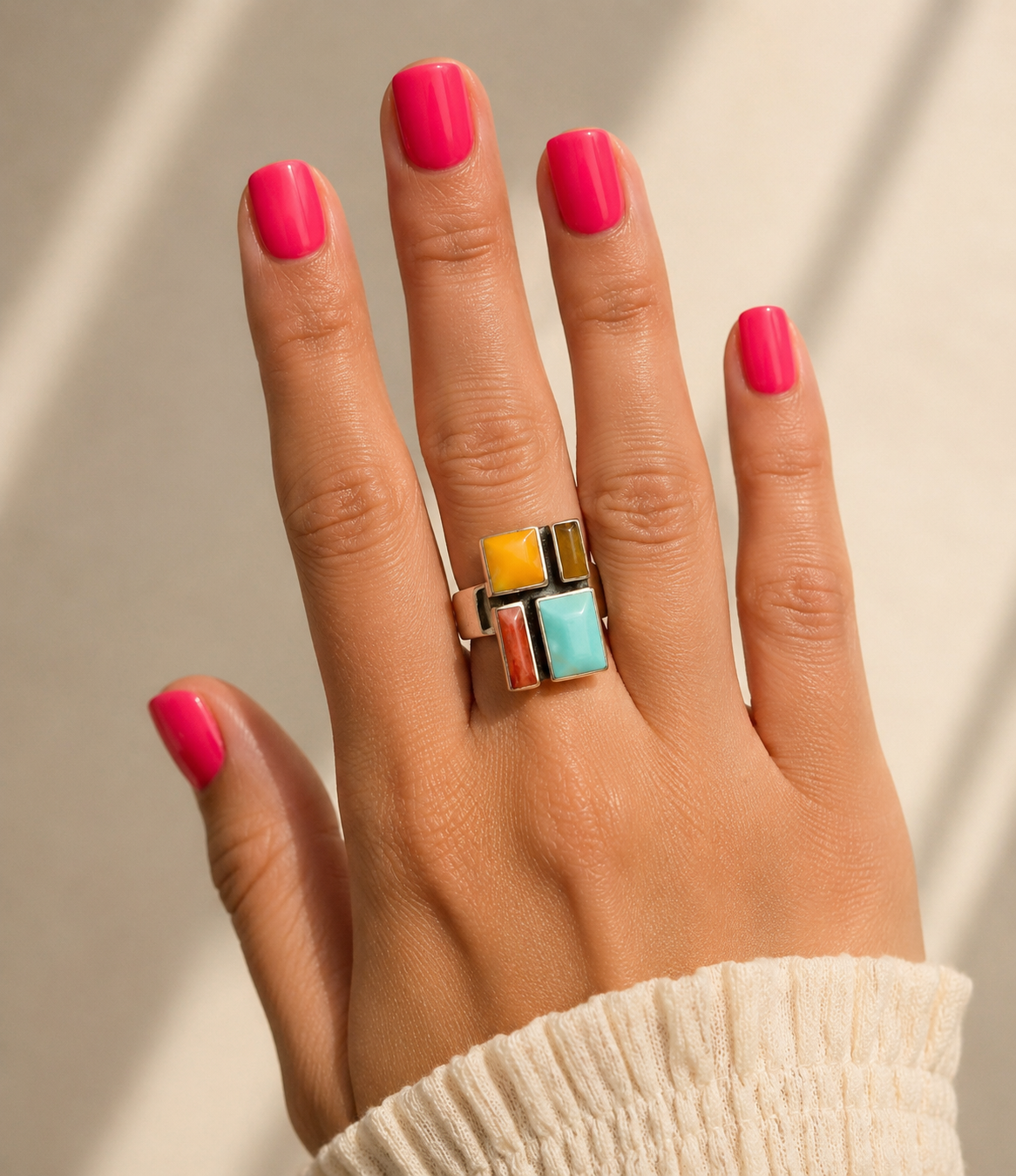 Multistone Mosaic Sterling Silver Ring