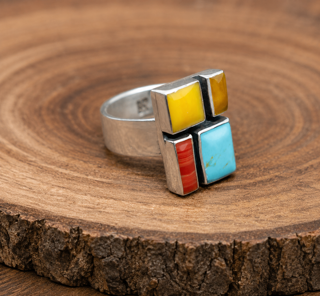 Multistone Mosaic Sterling Silver Ring